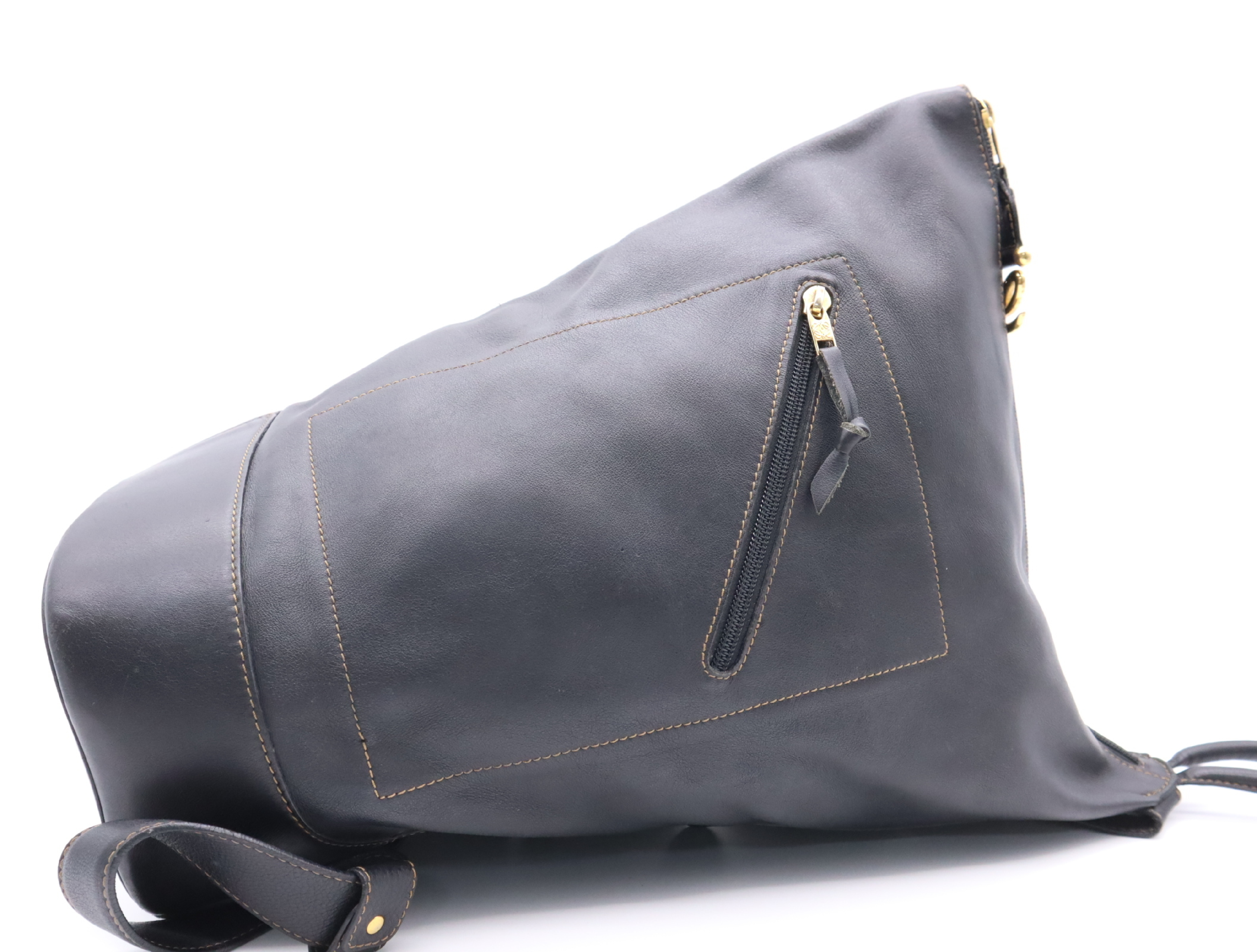 Leather Anton Backpack, Black with Gold Hardware, Rucksack — view 5