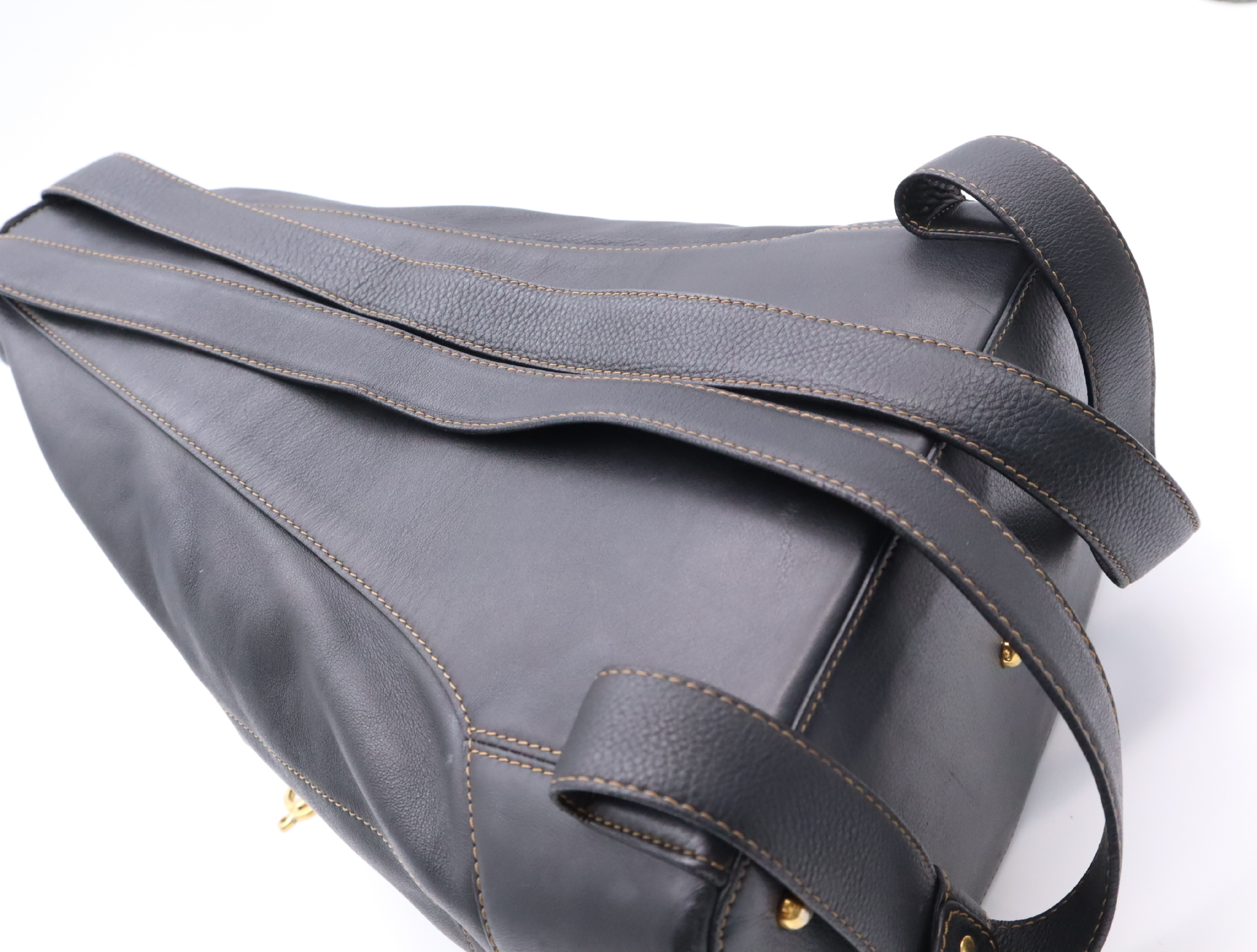 Leather Anton Backpack, Black with Gold Hardware, Rucksack — view 9