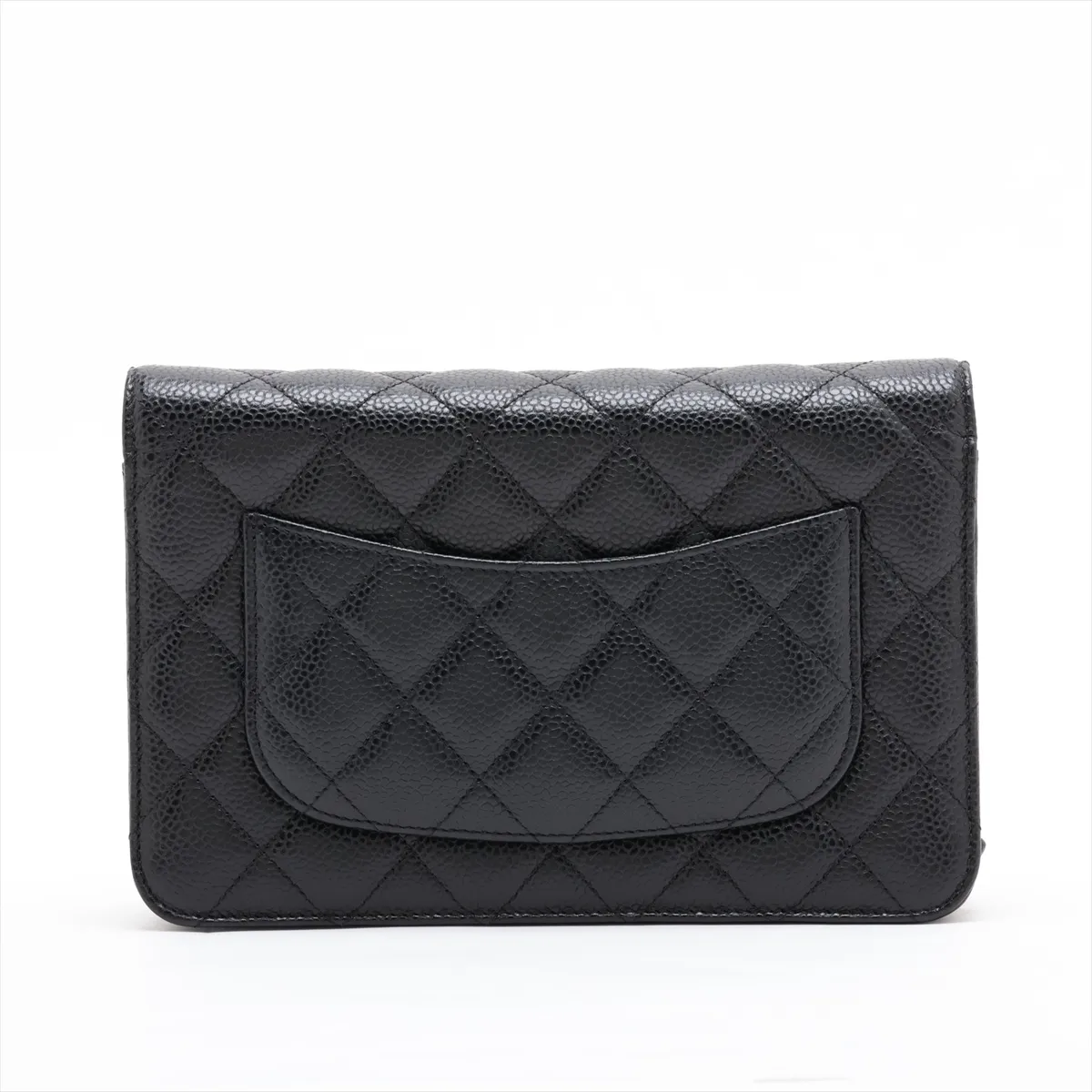 Matelassé Caviar Skin Chain Wallet, Black, Silver Hardware, K8XKCLKK, Random Plate — view 2