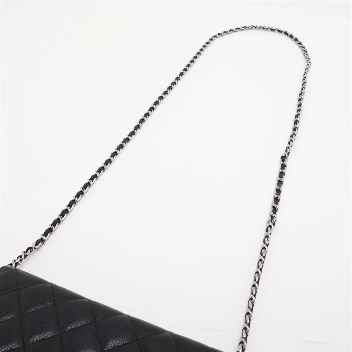 Matelassé Caviar Skin Chain Wallet, Black, Silver Hardware, K8XKCLKK, Random Plate — view 5