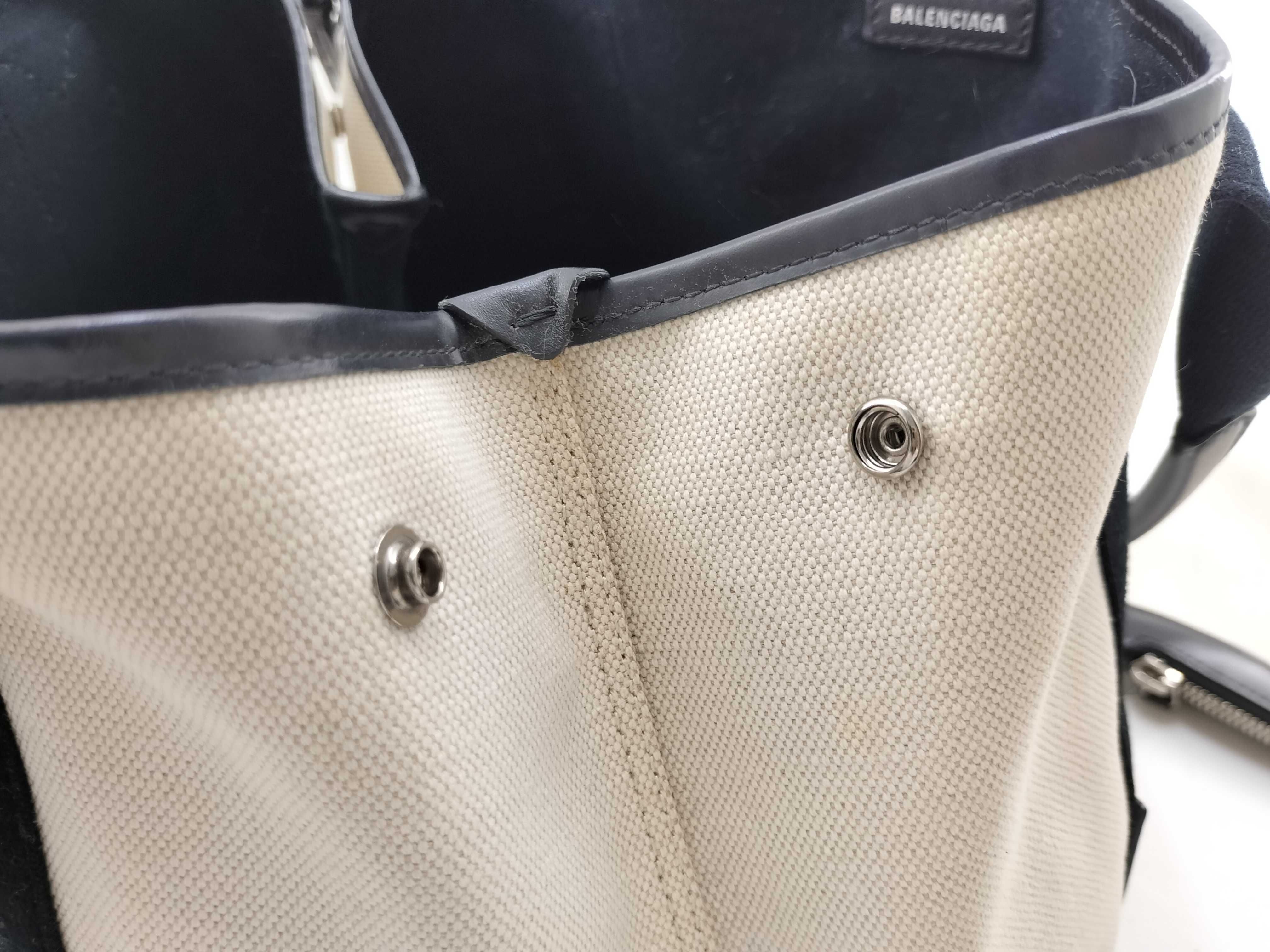 Navy Cabas Canvas x Leather Handbag Beige x Black 339933 Handbag — view 10