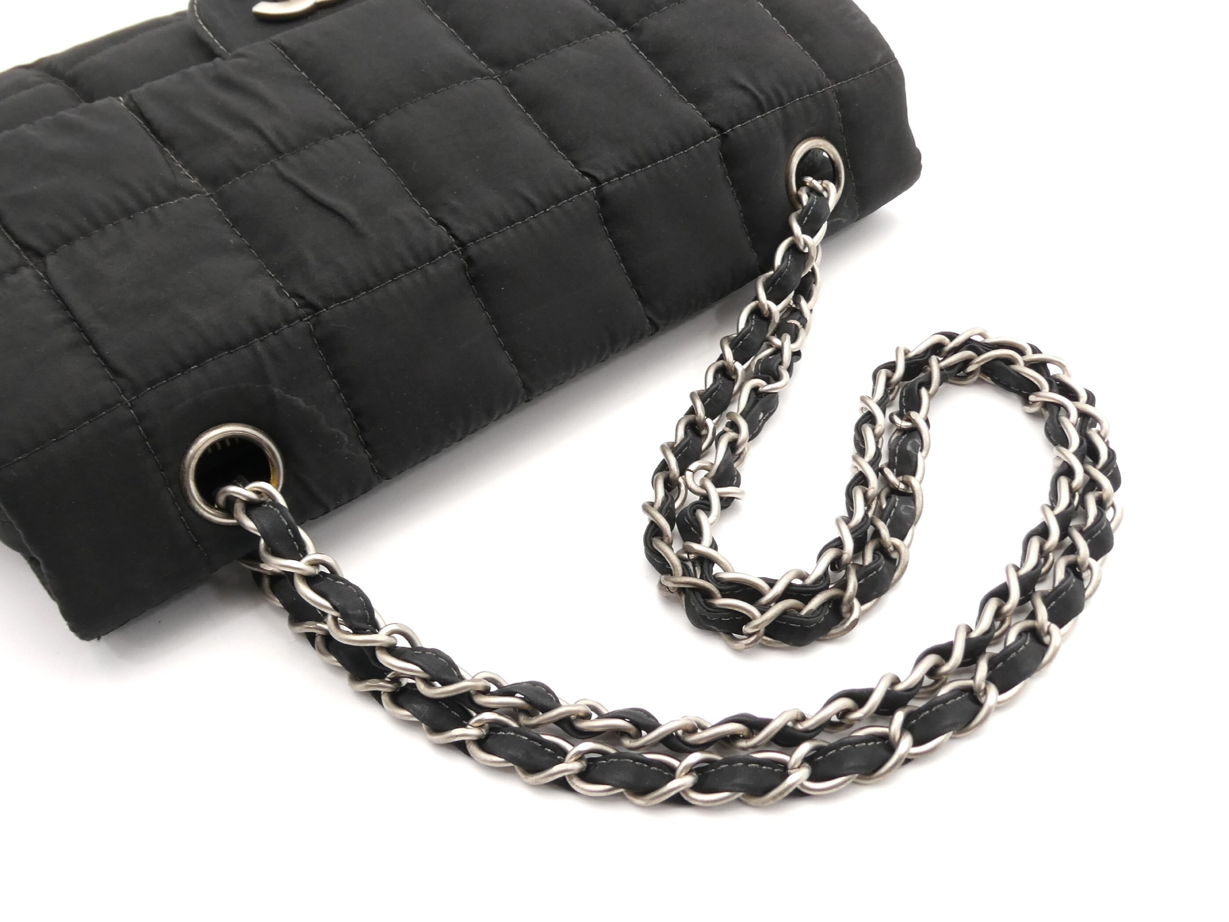 Chocolate Bar Nylon Coco Mark Turnlock Double Chain Shoulder Bag — view 6
