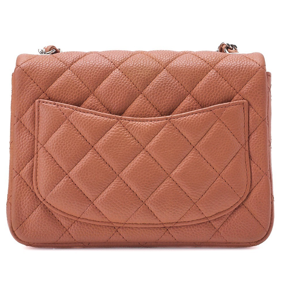 Caviar Skin Mini Matelassé Single Chain Shoulder Bag, Pink Orange — view 2
