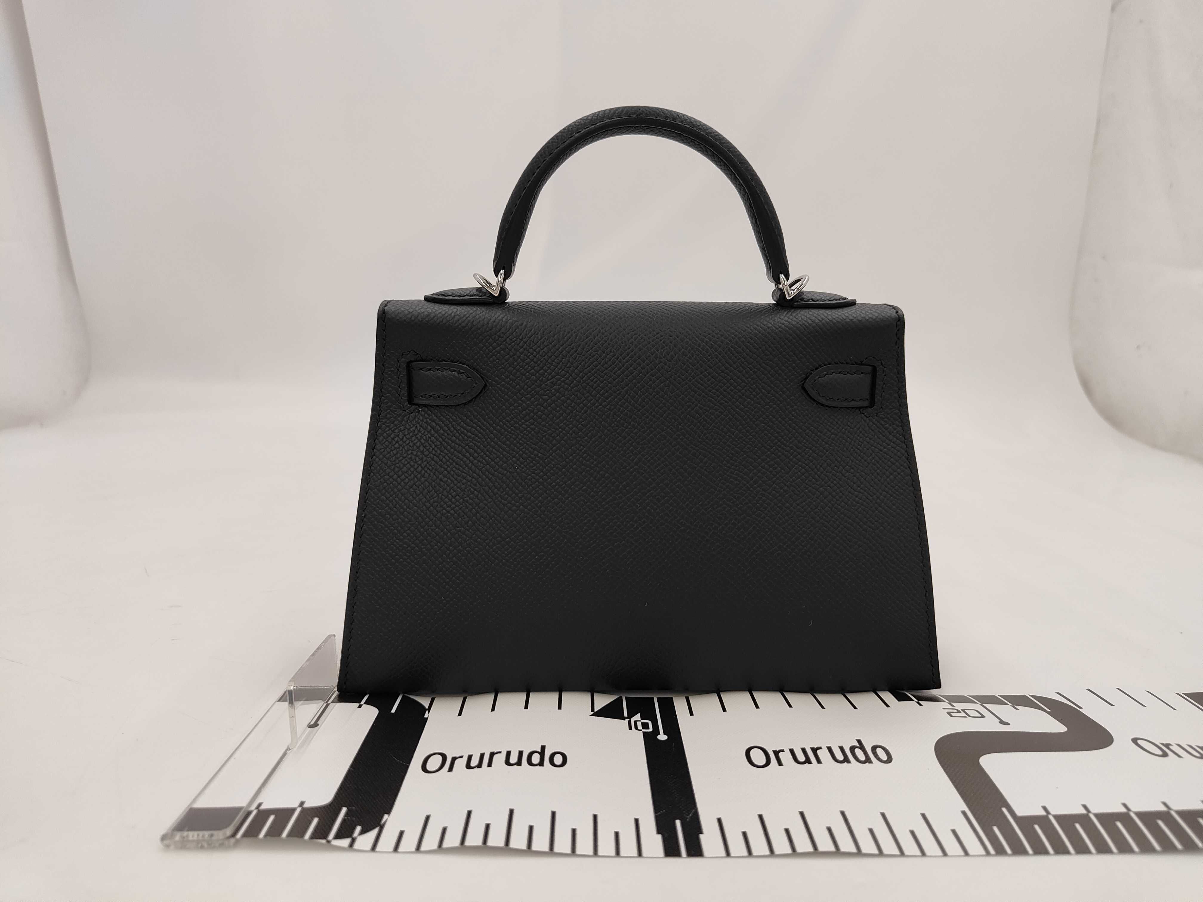 Mini Kelly de Black Epsom Leather Handbag with Silver Hardware (G Stamp) — view 2