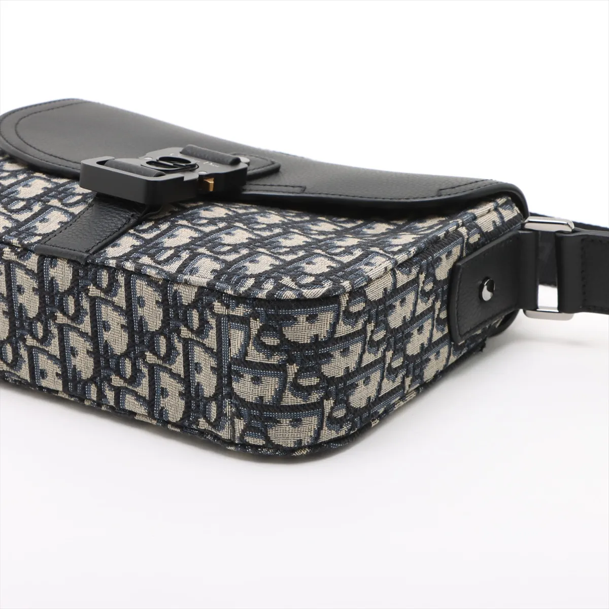 Oblique Saddle Canvas x Leather Shoulder Bag, Navy x Beige x Black, Star Mark — view 3