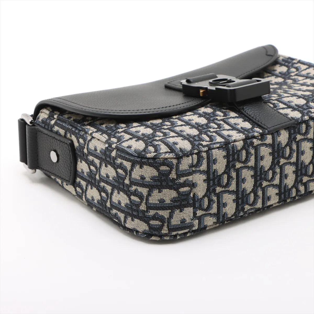 Oblique Saddle Canvas x Leather Shoulder Bag, Navy x Beige x Black, Star Mark — view 4