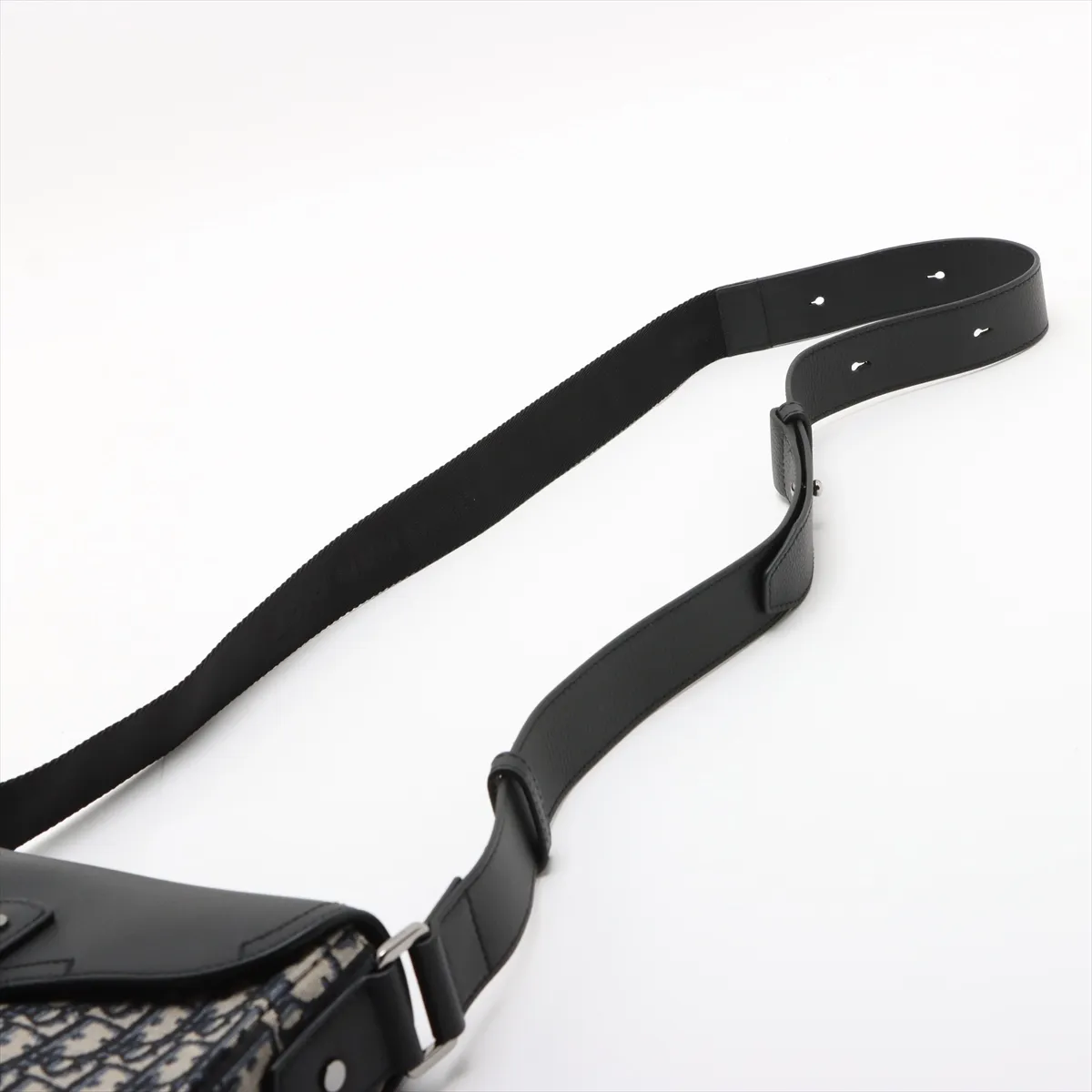 Oblique Saddle Canvas x Leather Shoulder Bag, Navy x Beige x Black, Star Mark — view 5