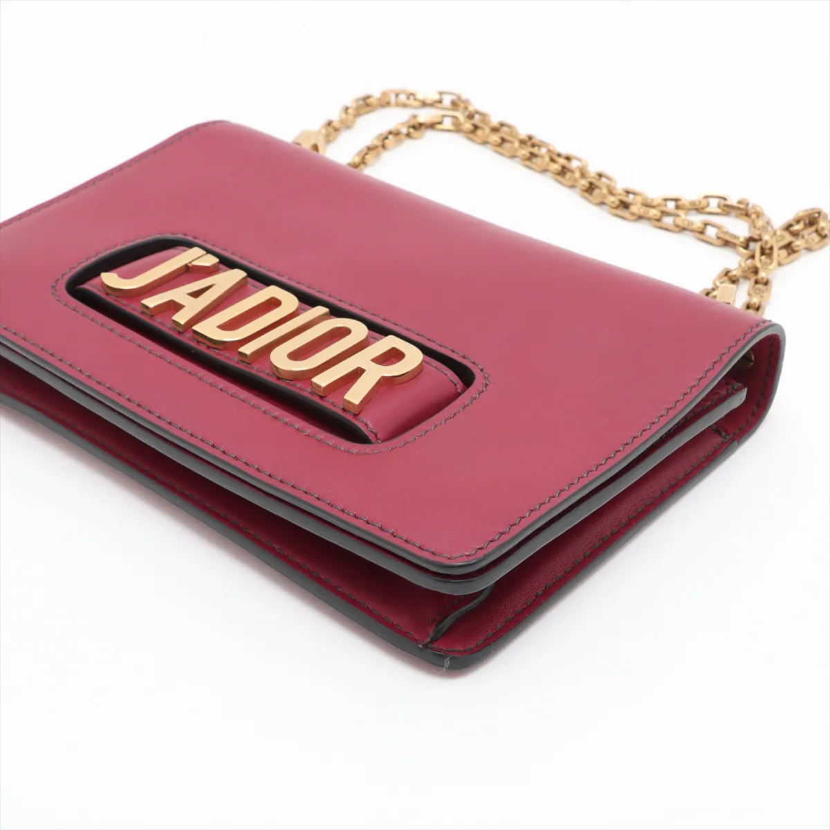 J'Adior Leather Chain Shoulder Bag, Bordeaux — view 3