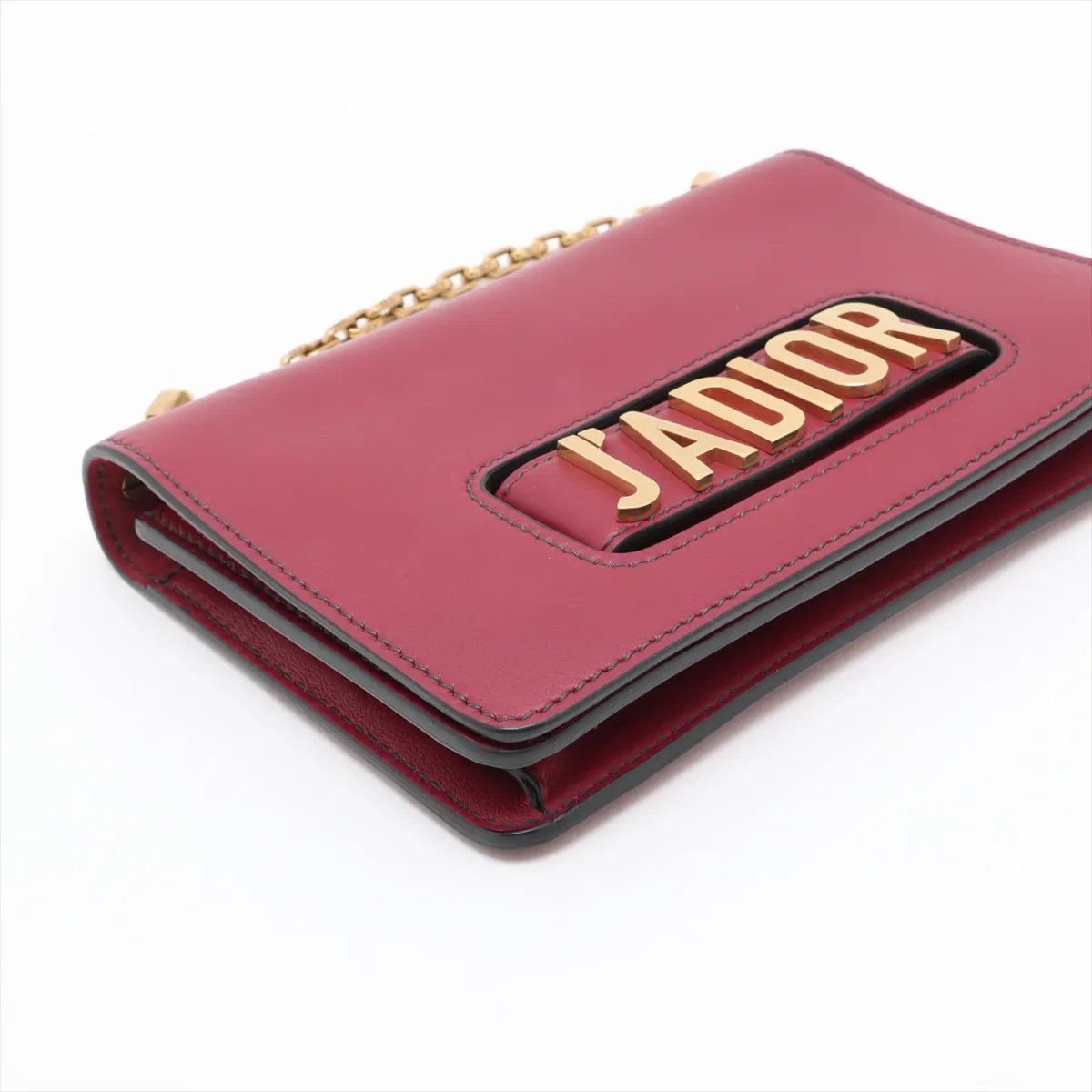 J'Adior Leather Chain Shoulder Bag, Bordeaux — view 4