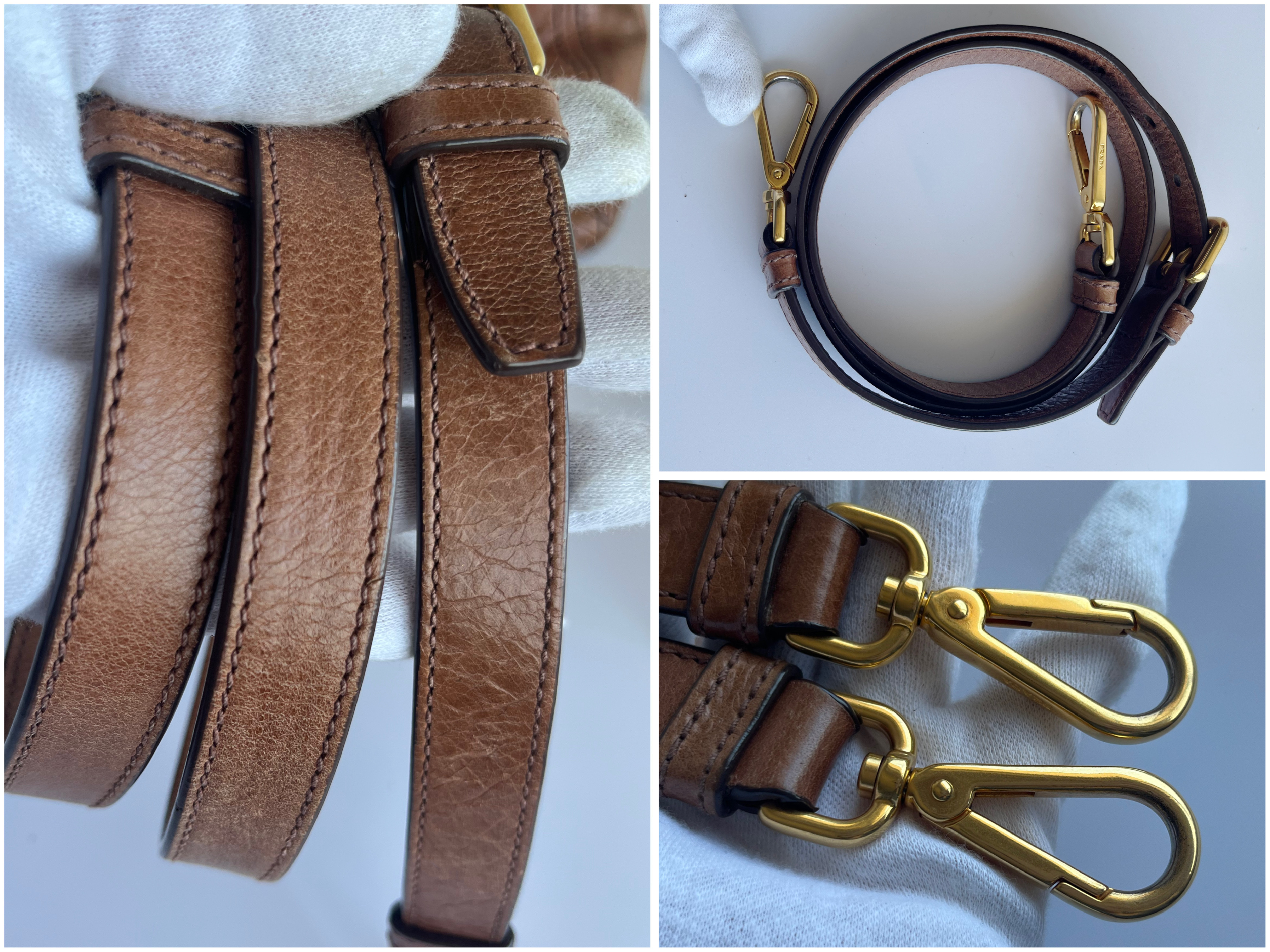 Vitello Shine Camel Shoulder Bag with Shoulder Strap — view 14