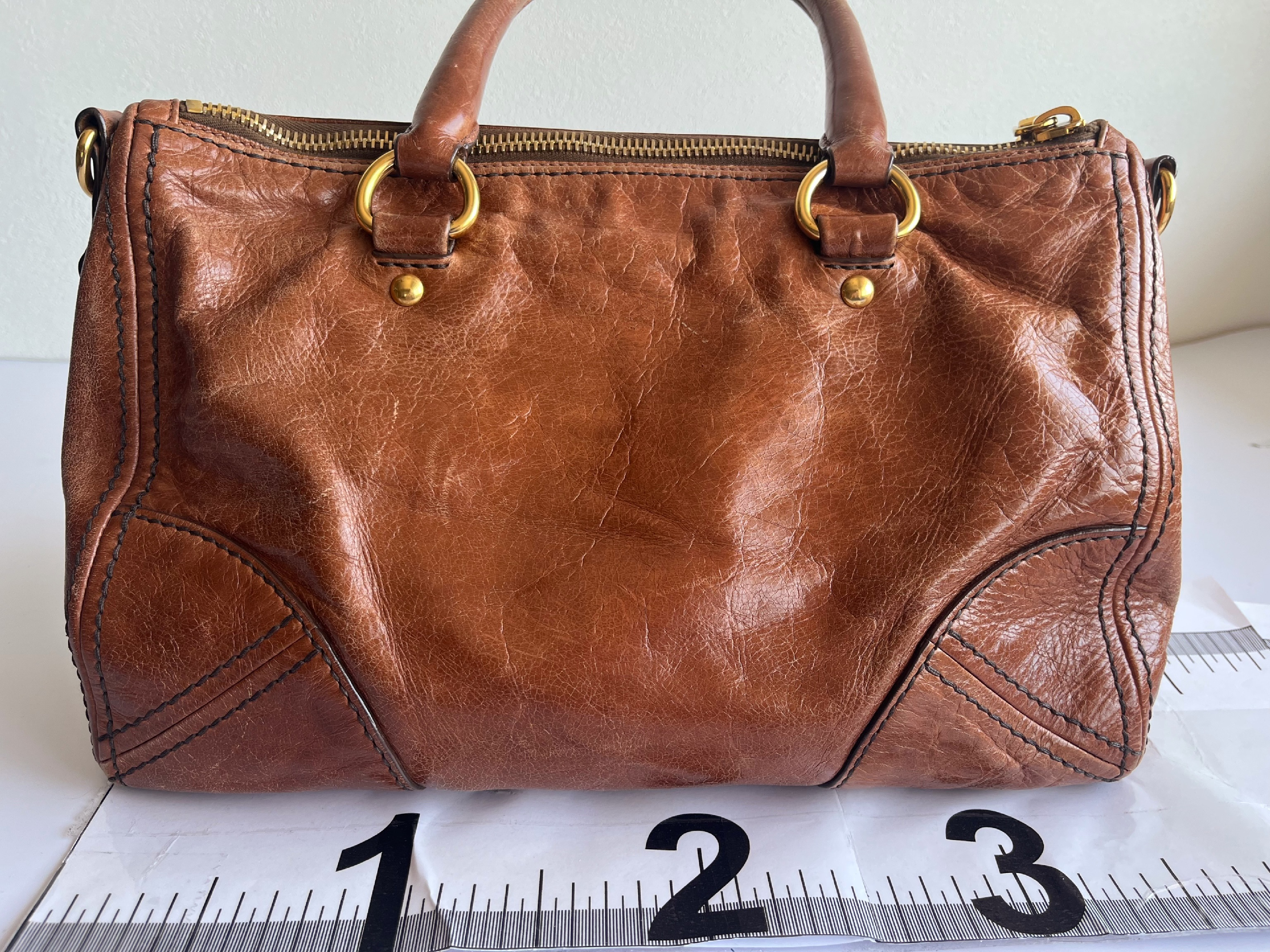 Vitello Shine Camel Shoulder Bag with Shoulder Strap — view 3