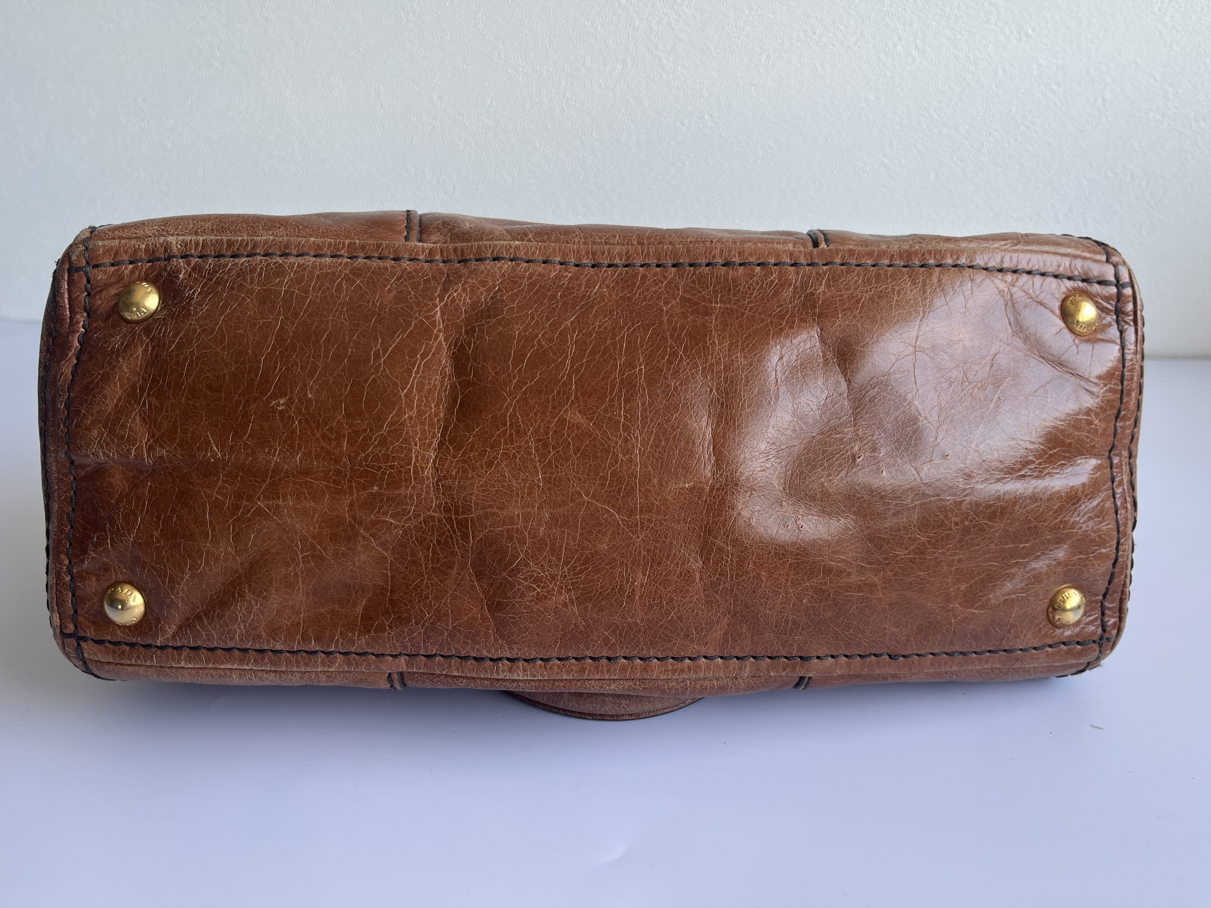Vitello Shine Camel Shoulder Bag with Shoulder Strap — view 6