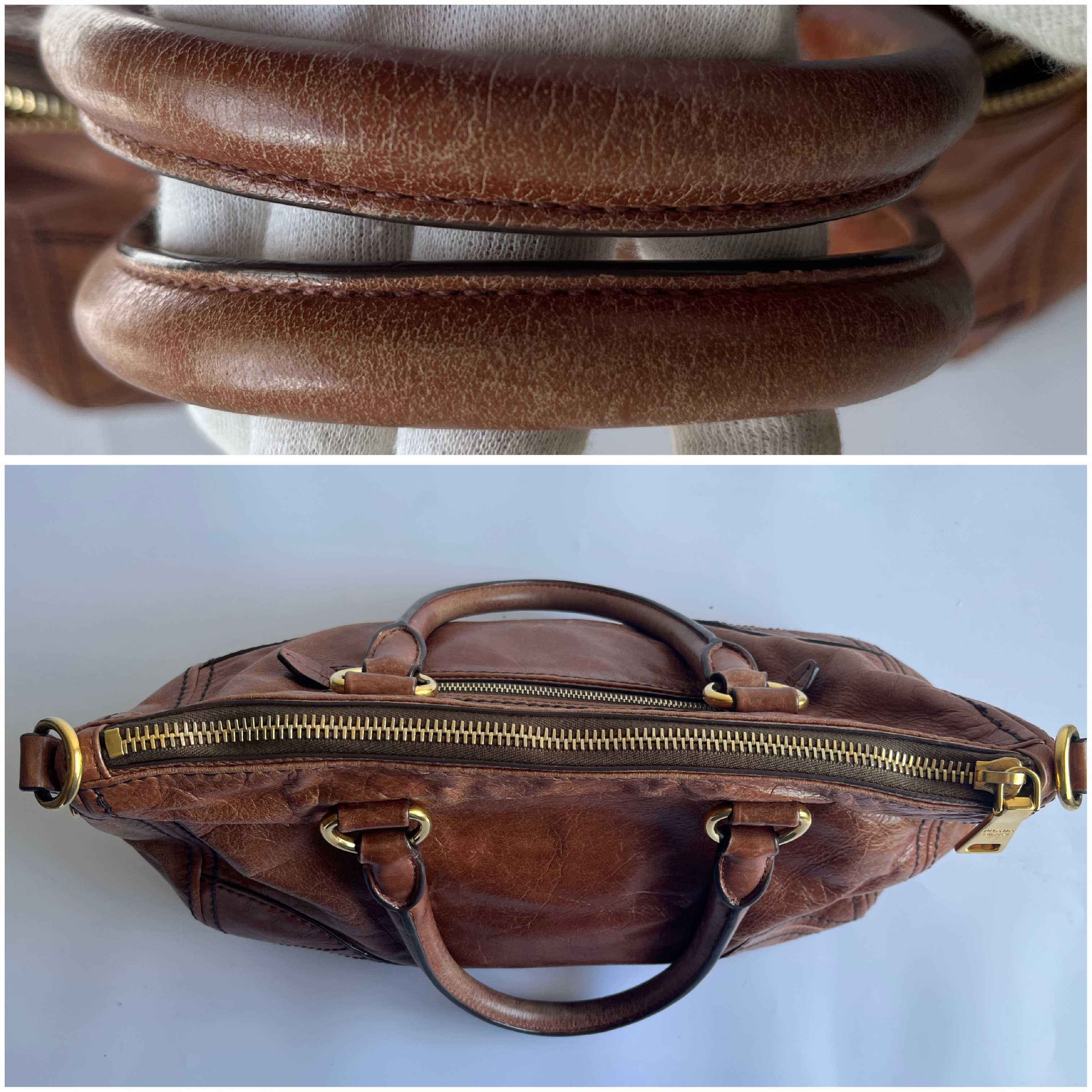 Vitello Shine Camel Shoulder Bag with Shoulder Strap — view 7