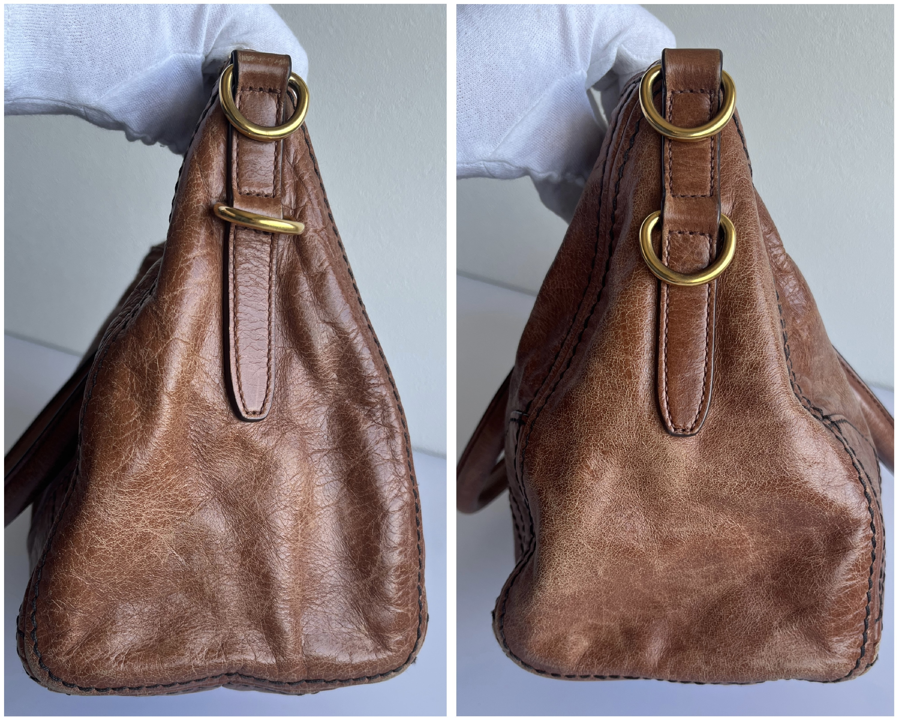 Vitello Shine Camel Shoulder Bag with Shoulder Strap — view 8