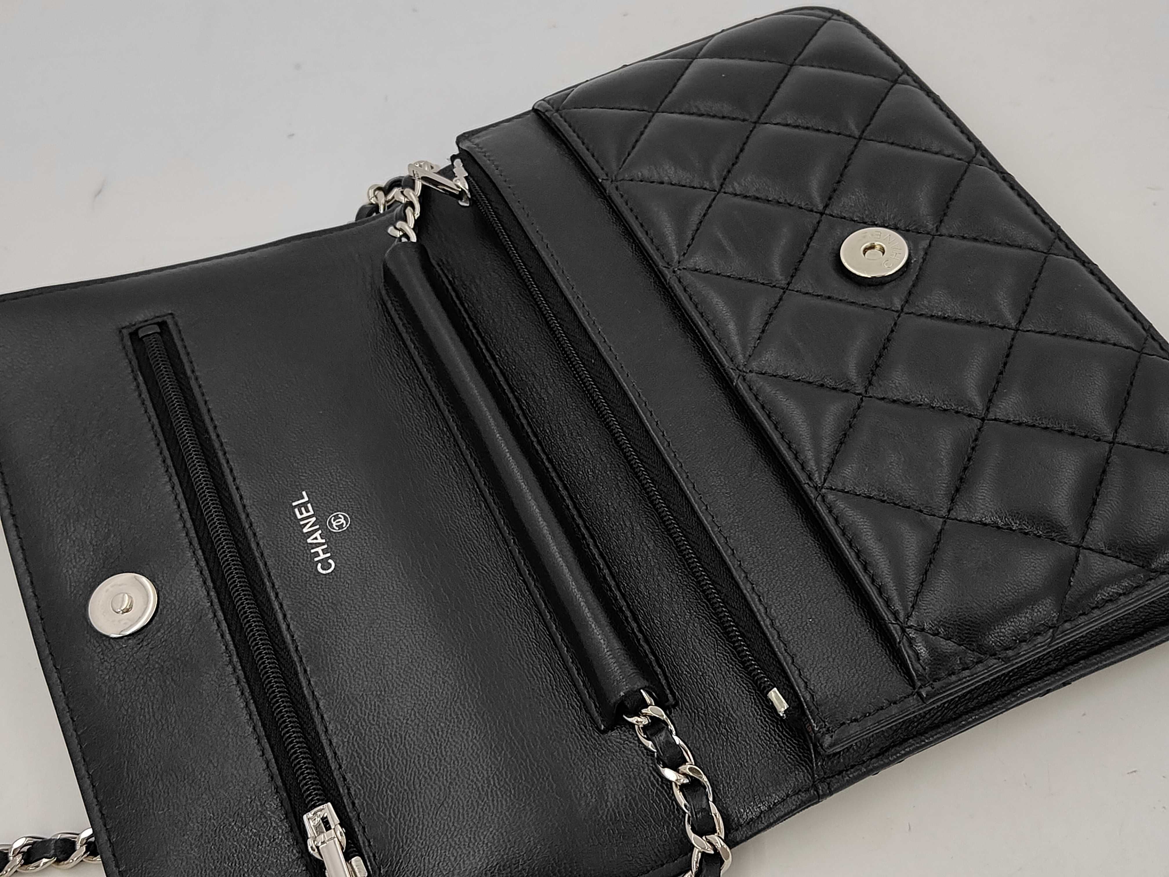 Matelassé Chain Wallet WOC Black Lambskin Silver Hardware Shoulder Bag — view 6