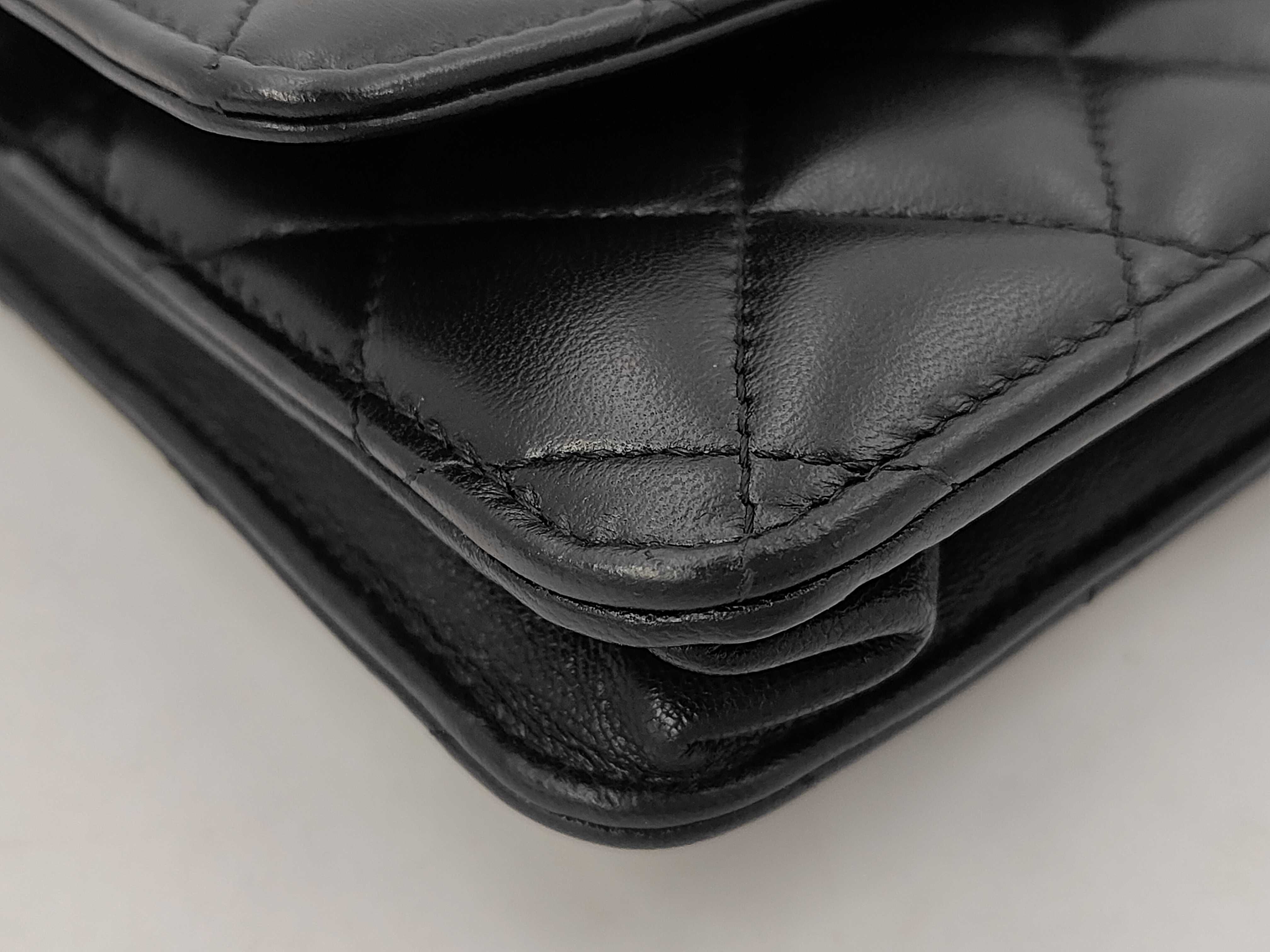 Matelassé Chain Wallet WOC Black Lambskin Silver Hardware Shoulder Bag — view 7