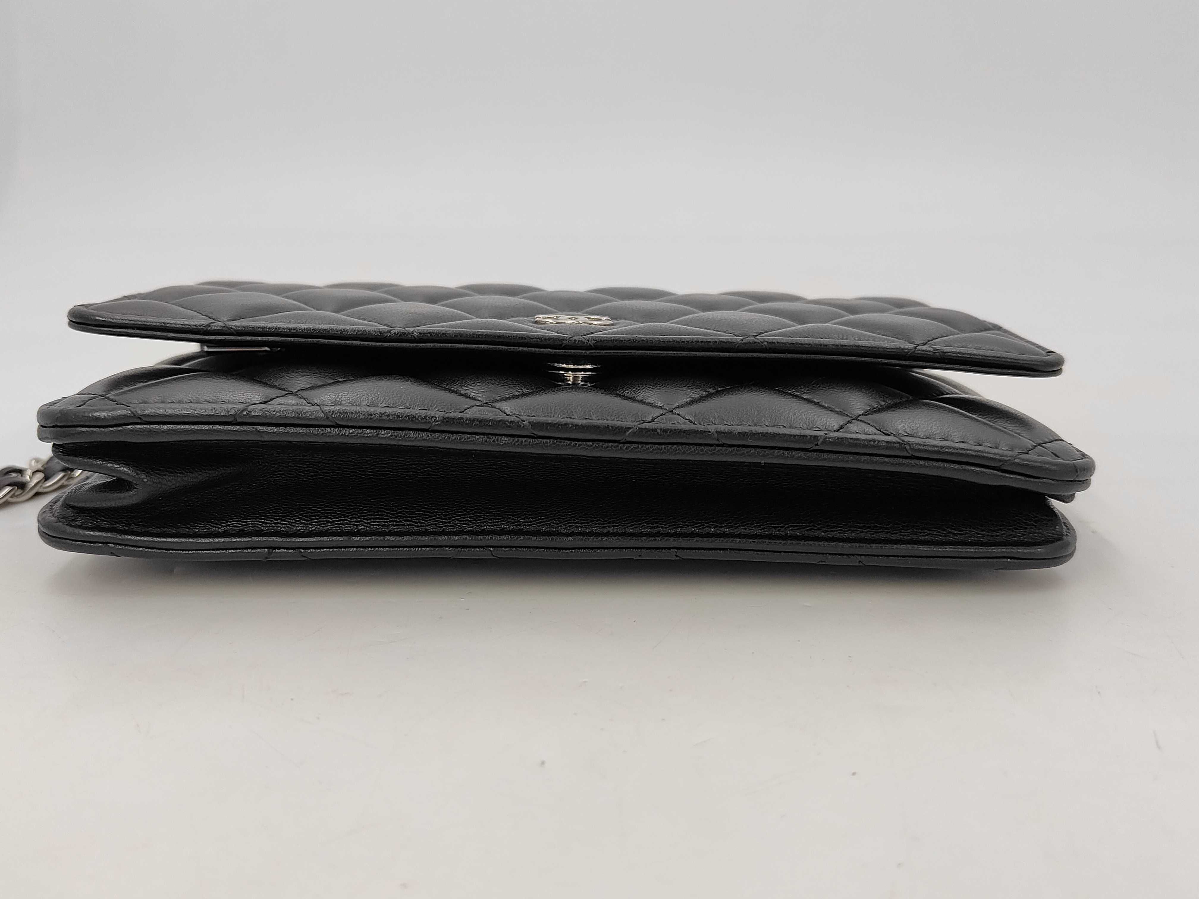 Matelassé Chain Wallet WOC Black Lambskin Silver Hardware Shoulder Bag — view 8