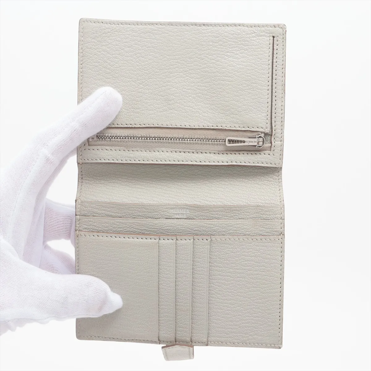Bearn Compact Chevre Mysore Compact Wallet, Gray, Silver Hardware, W: 2024 — view 3