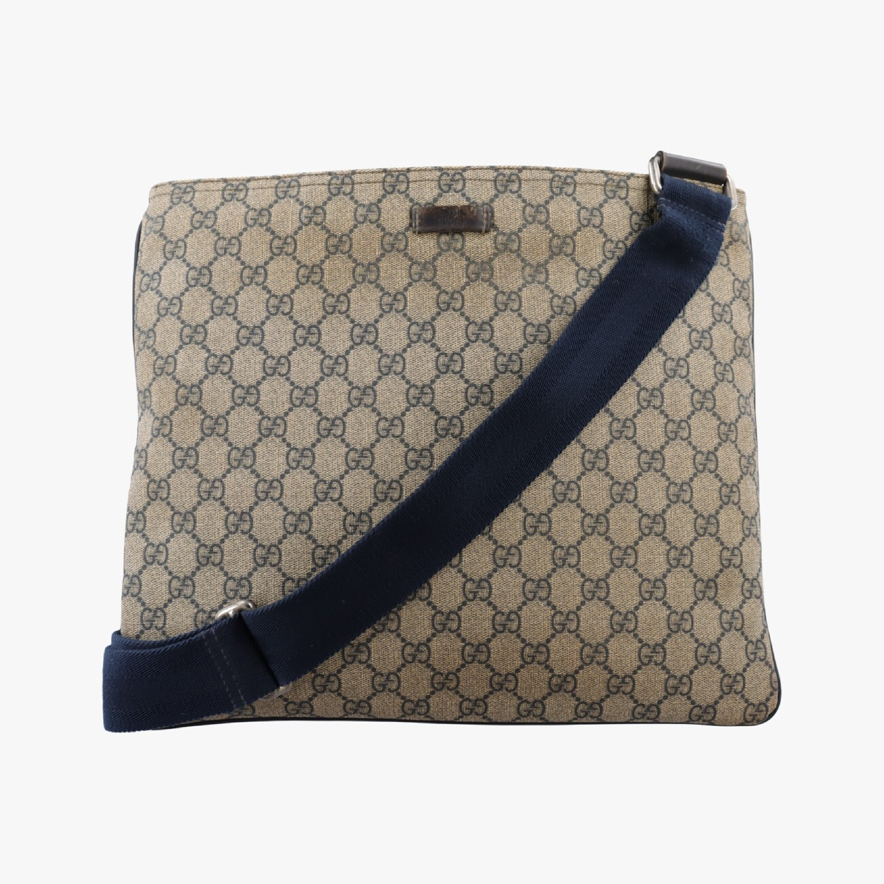 GG Plus GG Supreme Beige x Navy PVC Coated Canvas x Leather Shoulder Bag (Serial Number Unknown) 201446