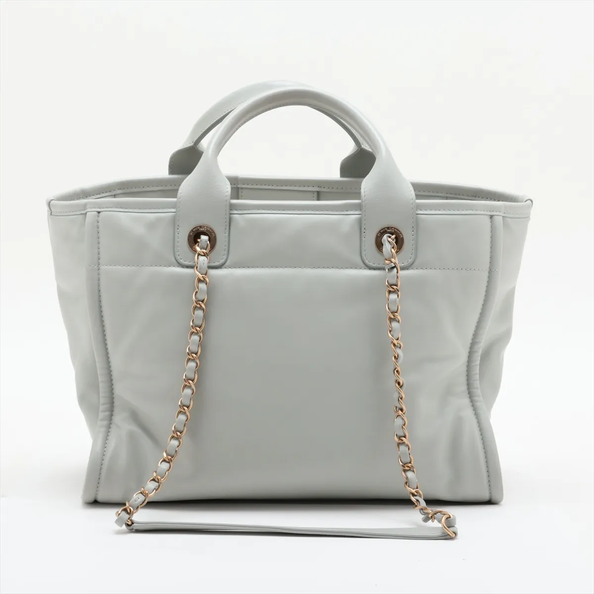 Deauville MM Leather 2-Way Tote Bag, Gray with Gold Hardware, HLC512A0, Random Plate — view 2