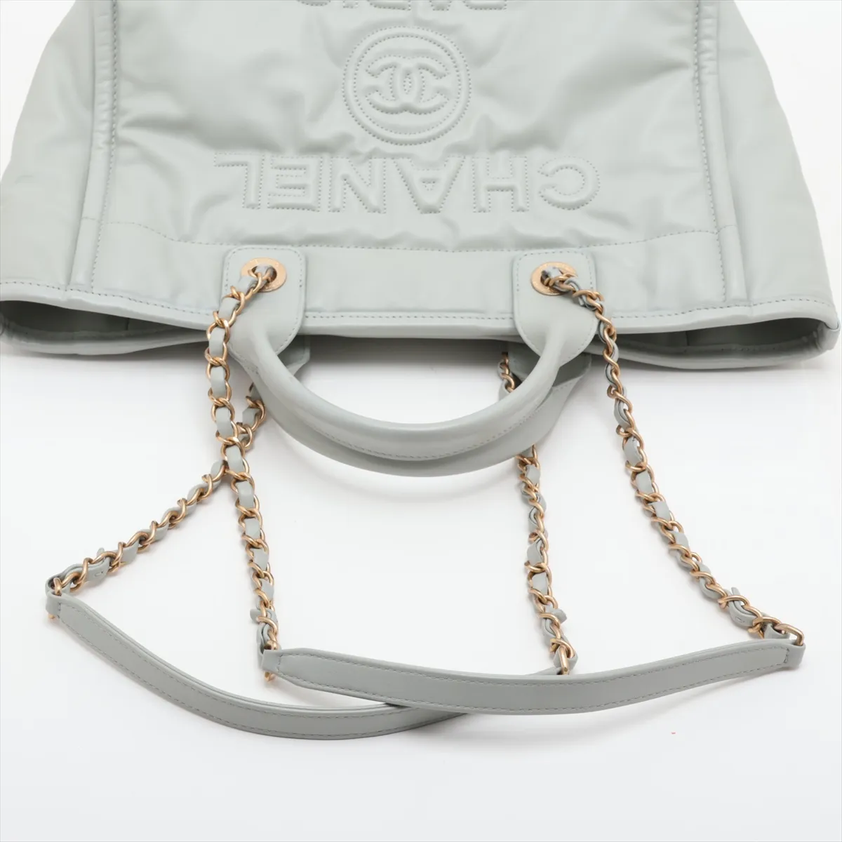 Deauville MM Leather 2-Way Tote Bag, Gray with Gold Hardware, HLC512A0, Random Plate — view 5