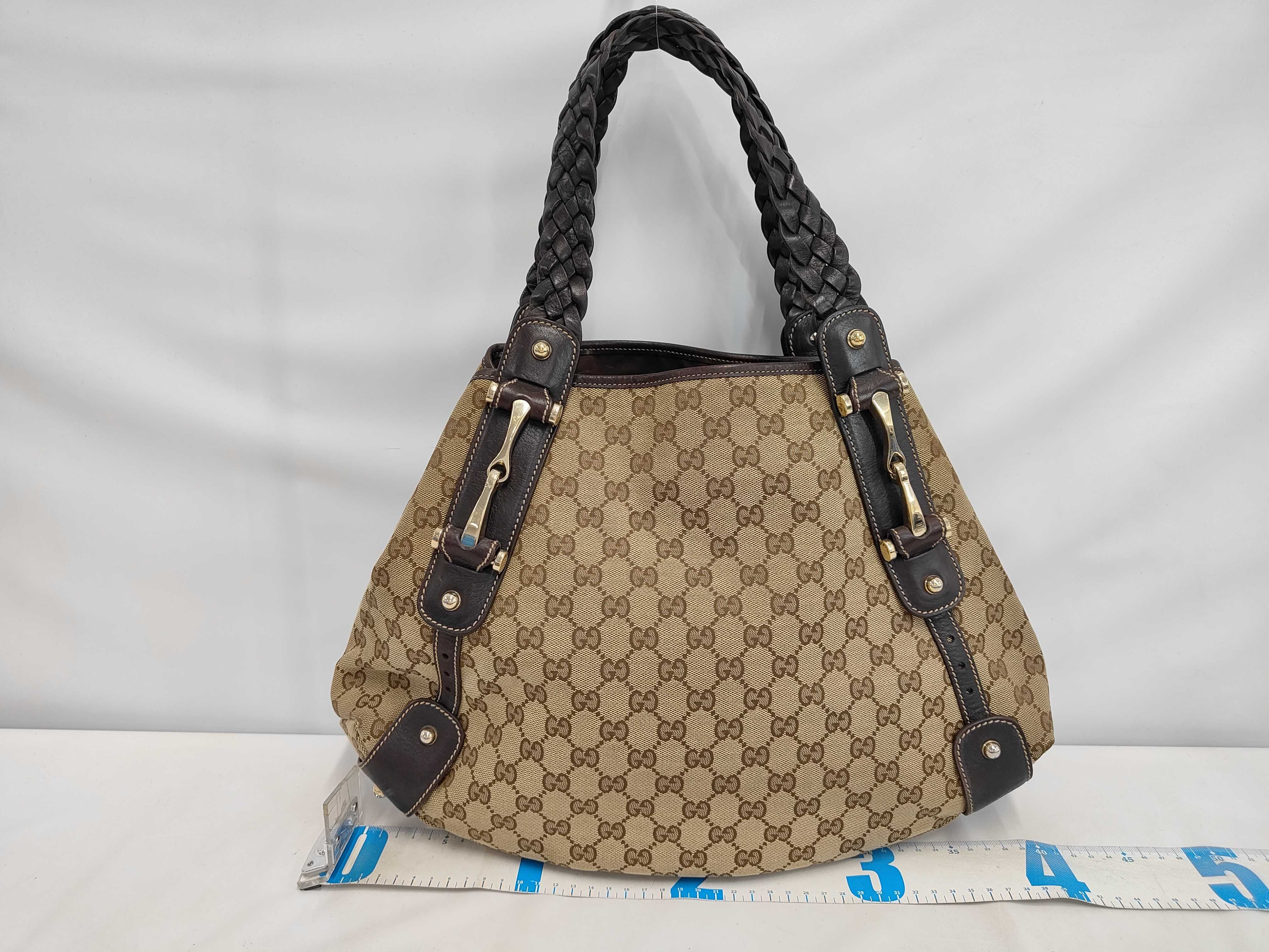 Brown Canvas GG Monogram Braided Strap Shoulder Bag — view 2