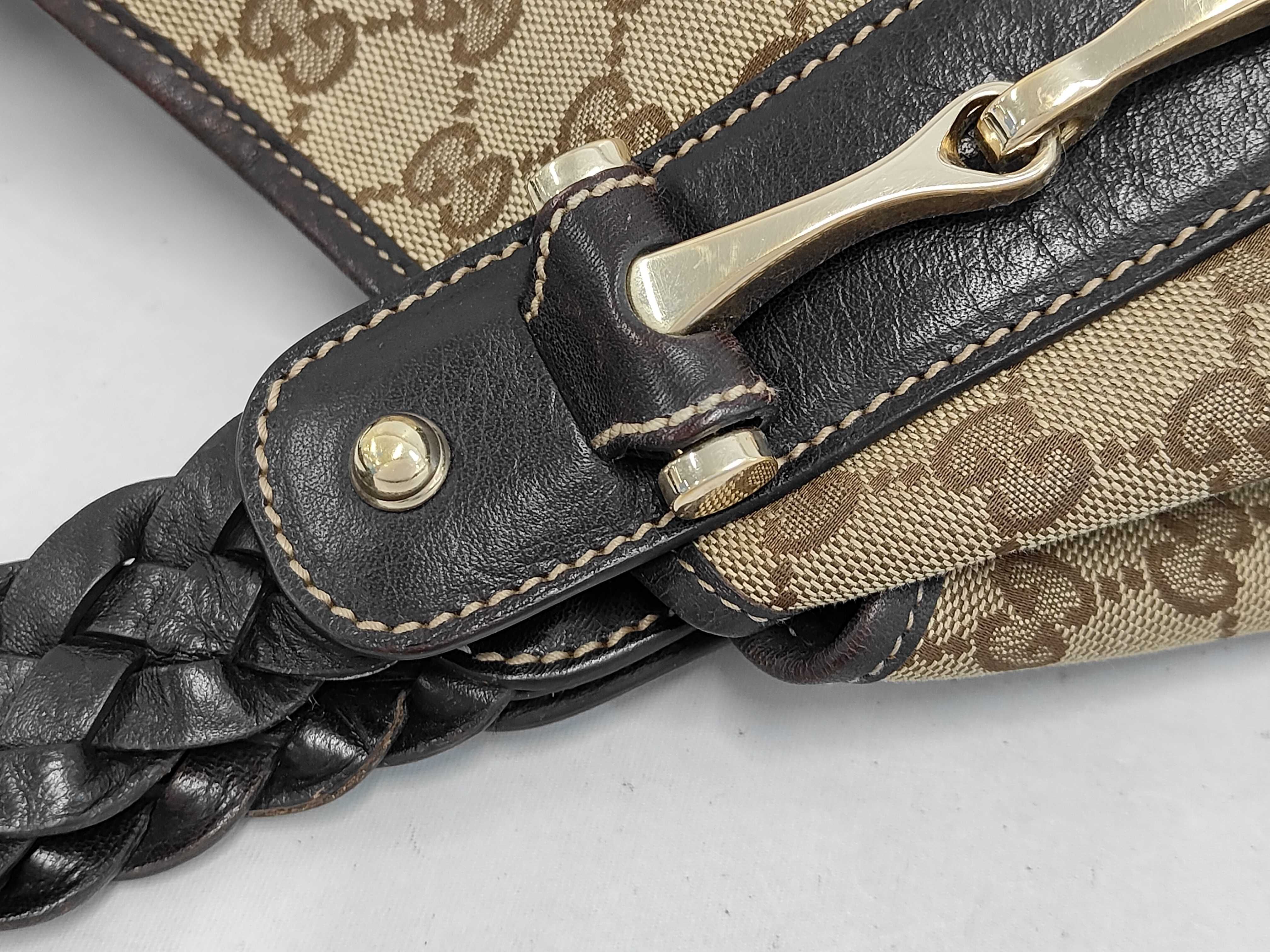 Brown Canvas GG Monogram Braided Strap Shoulder Bag — view 6
