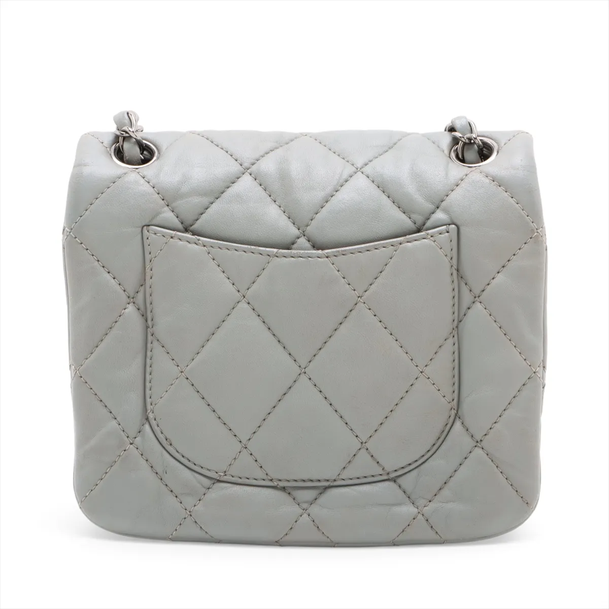 Mini Matelassé Lambskin Single Flap Double Chain Bag, Gray, Silver Hardware, 15354246, Serial Number 15 — view 2