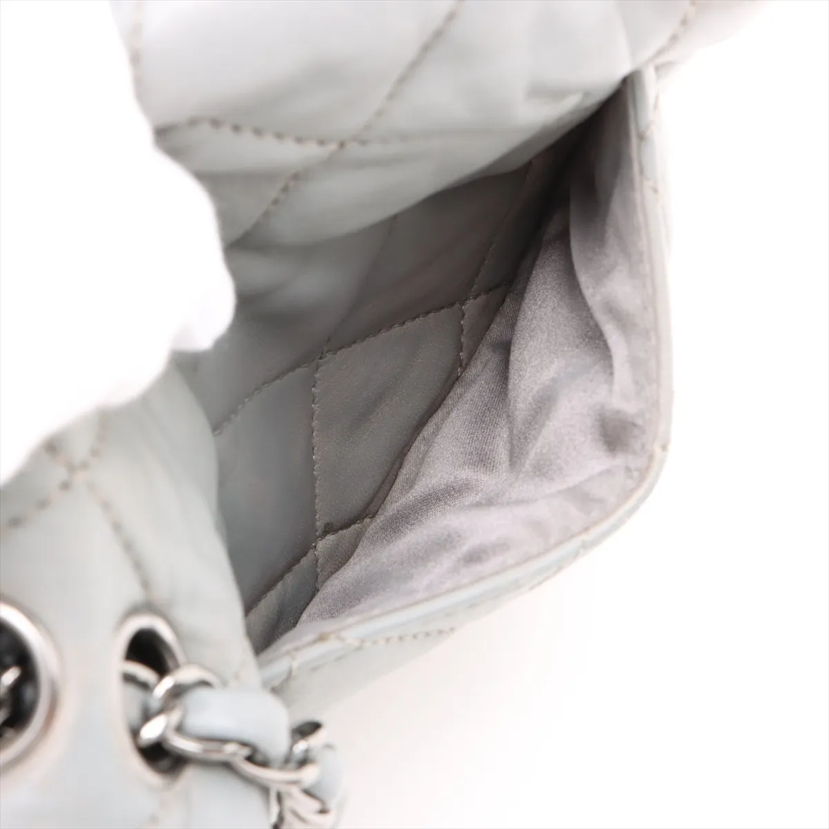 Mini Matelassé Lambskin Single Flap Double Chain Bag, Gray, Silver Hardware, 15354246, Serial Number 15 — view 11