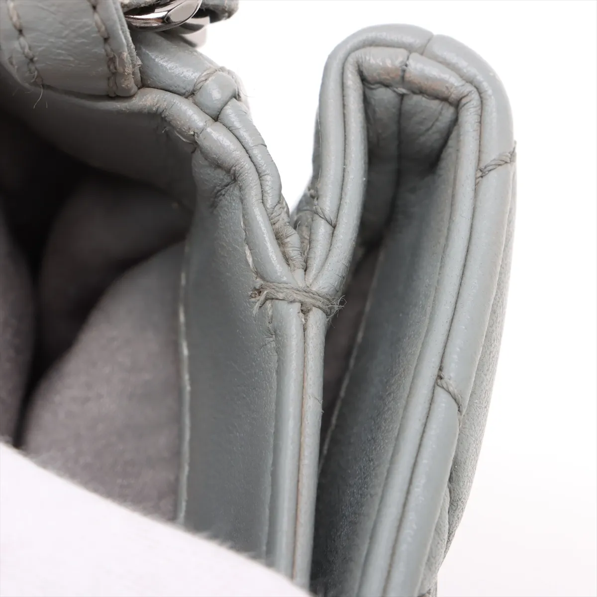 Mini Matelassé Lambskin Single Flap Double Chain Bag, Gray, Silver Hardware, 15354246, Serial Number 15 — view 13
