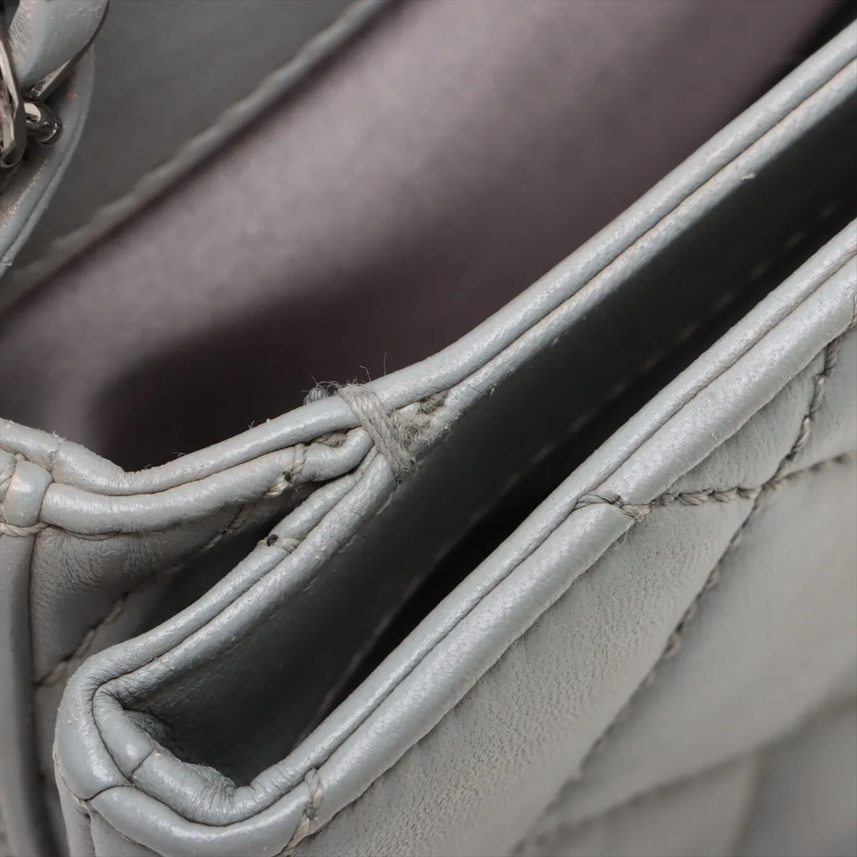 Mini Matelassé Lambskin Single Flap Double Chain Bag, Gray, Silver Hardware, 15354246, Serial Number 15 — view 14