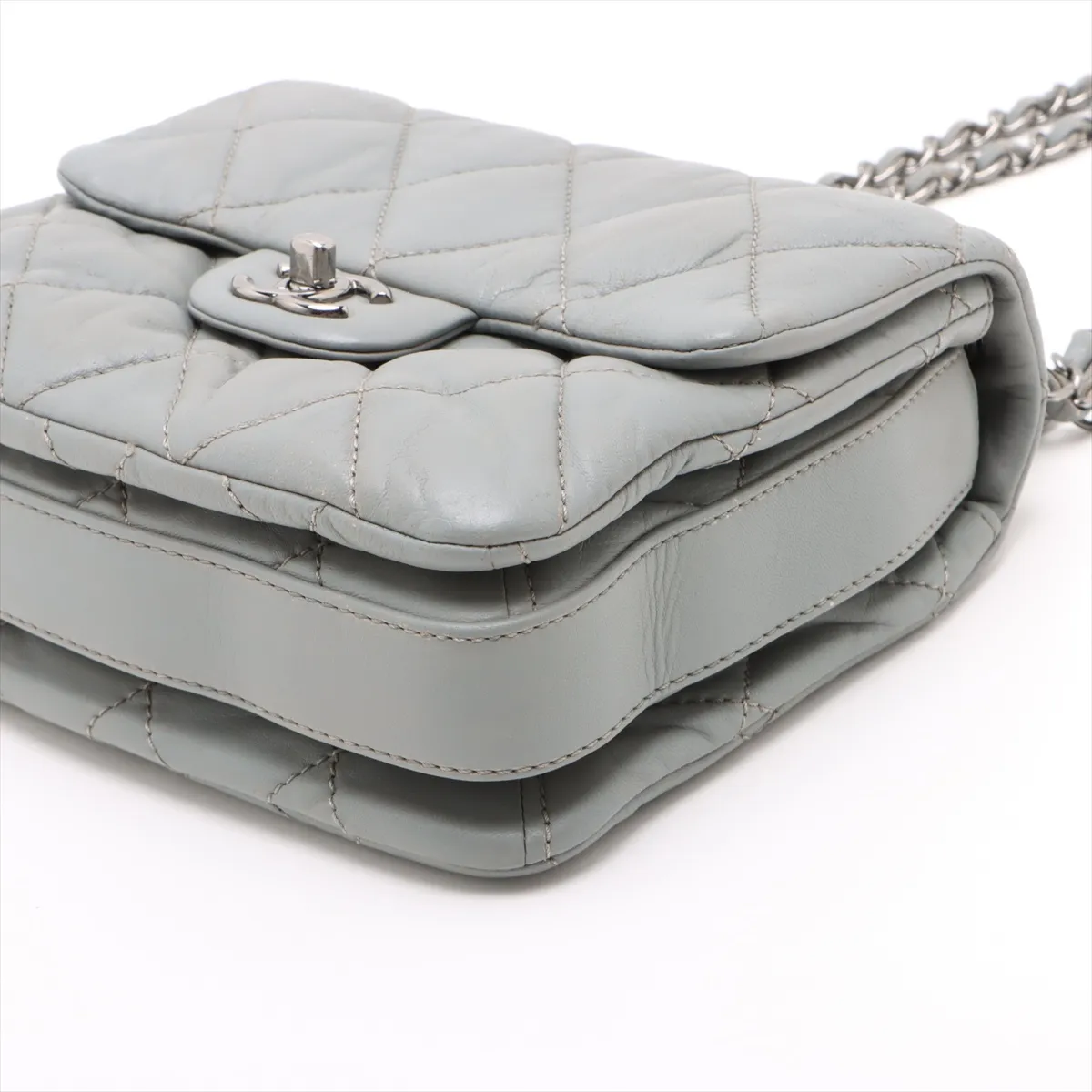 Mini Matelassé Lambskin Single Flap Double Chain Bag, Gray, Silver Hardware, 15354246, Serial Number 15 — view 3