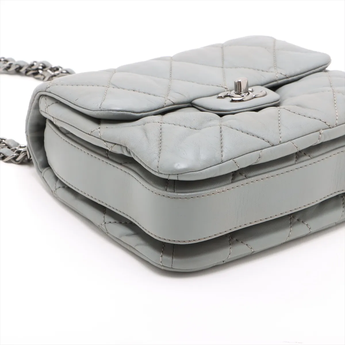 Mini Matelassé Lambskin Single Flap Double Chain Bag, Gray, Silver Hardware, 15354246, Serial Number 15 — view 4
