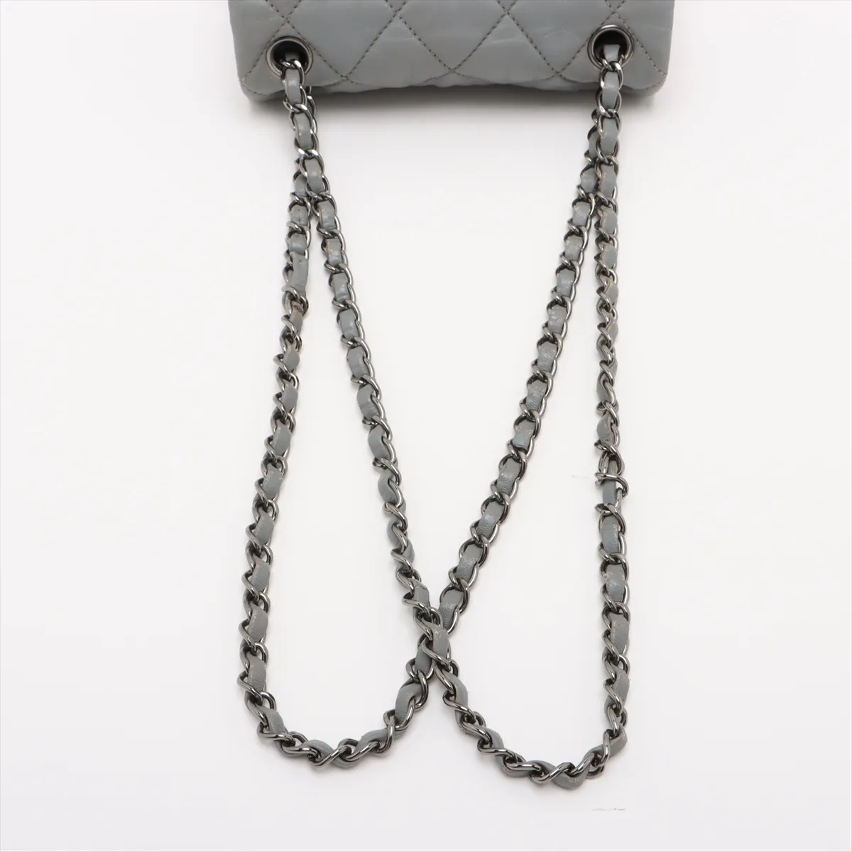 Mini Matelassé Lambskin Single Flap Double Chain Bag, Gray, Silver Hardware, 15354246, Serial Number 15 — view 5