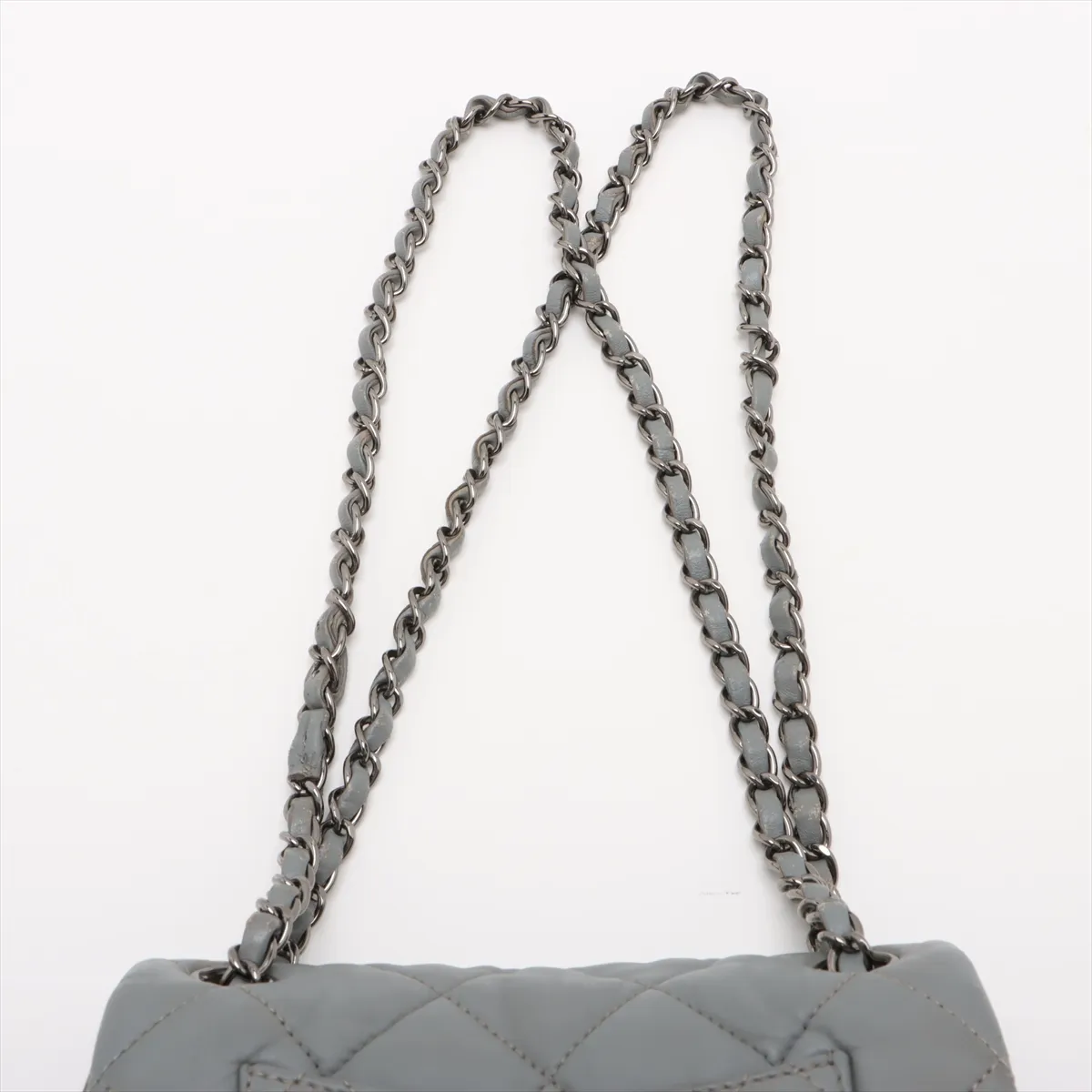 Mini Matelassé Lambskin Single Flap Double Chain Bag, Gray, Silver Hardware, 15354246, Serial Number 15 — view 6