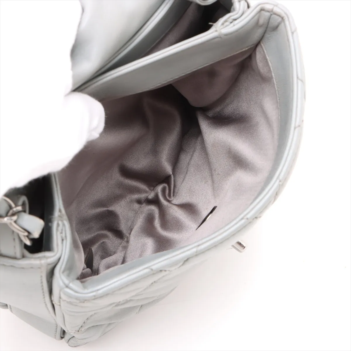Mini Matelassé Lambskin Single Flap Double Chain Bag, Gray, Silver Hardware, 15354246, Serial Number 15 — view 7