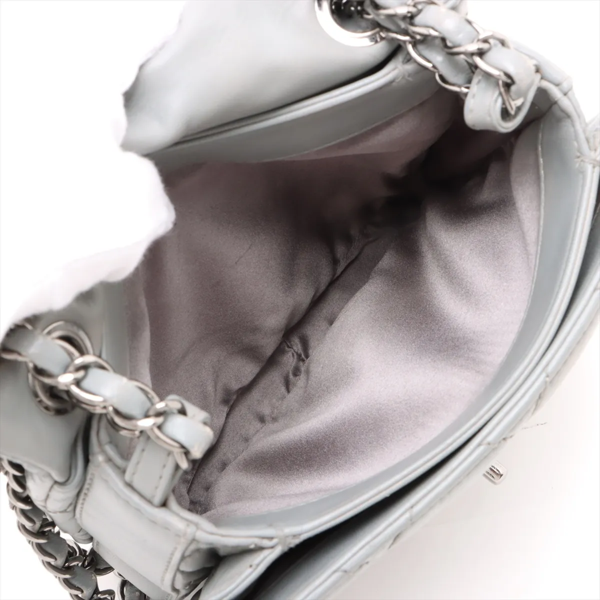 Mini Matelassé Lambskin Single Flap Double Chain Bag, Gray, Silver Hardware, 15354246, Serial Number 15 — view 8