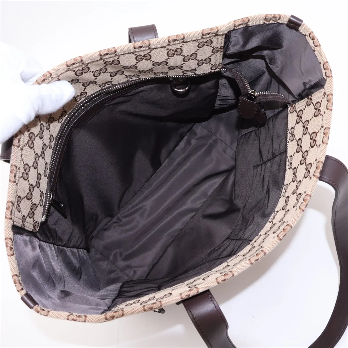 GG Canvas 834796 Canvas x Leather Tote Bag Beige x Brown — view 7
