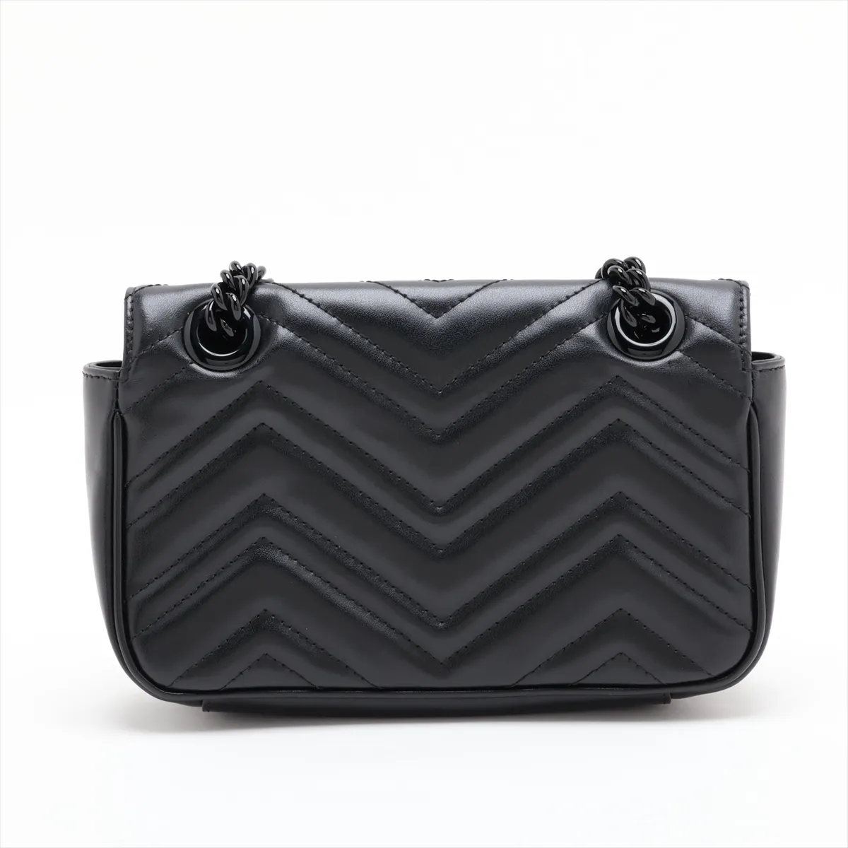 GG Marmont 446744 Leather Chain Shoulder Bag, Black — view 2