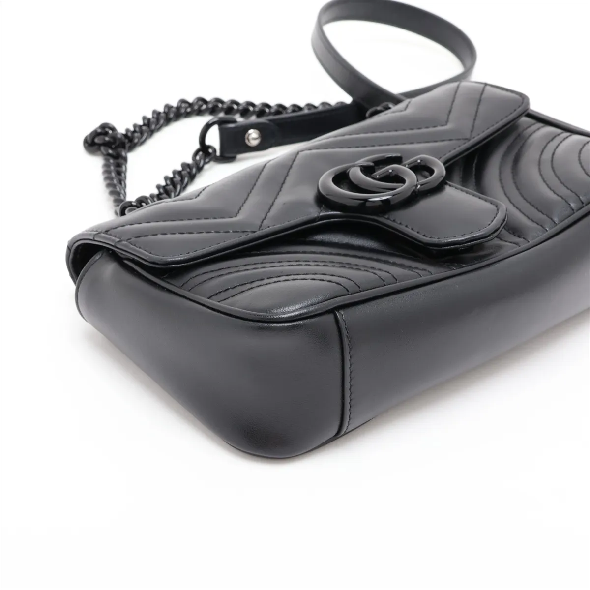 GG Marmont 446744 Leather Chain Shoulder Bag, Black — view 4