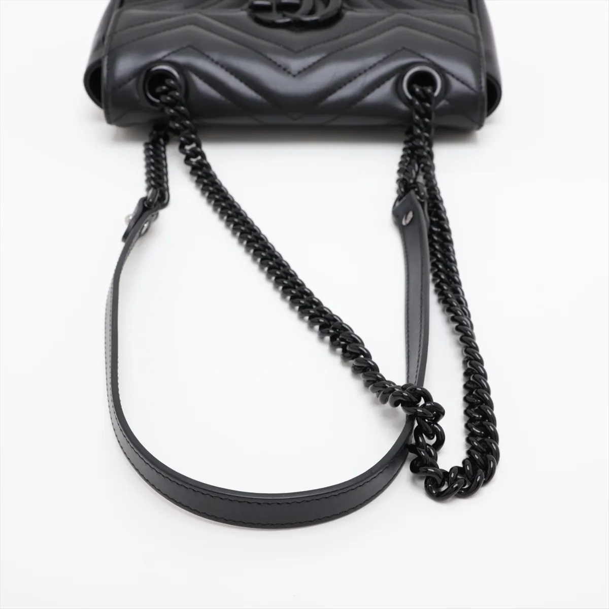GG Marmont 446744 Leather Chain Shoulder Bag, Black — view 5