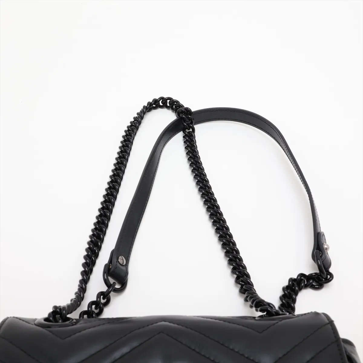 GG Marmont 446744 Leather Chain Shoulder Bag, Black — view 6