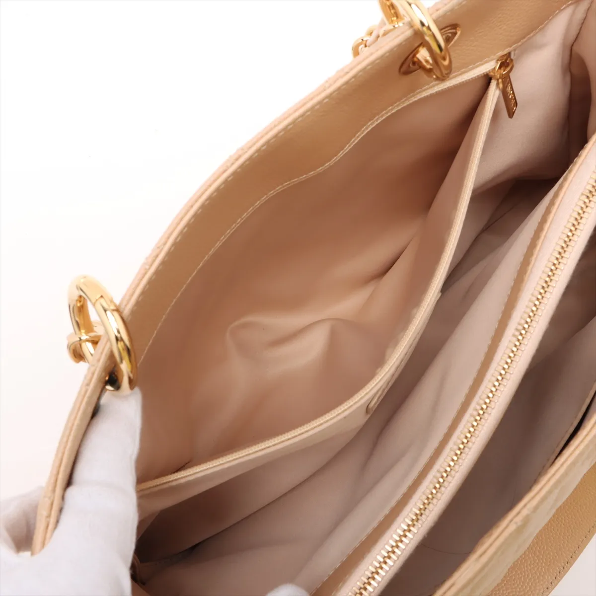 GST Caviar Skin Chain Tote Bag, Beige with Gold Hardware, Item No. 18390700, Series No. 18 — view 11
