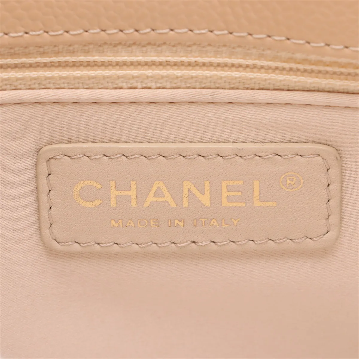 GST Caviar Skin Chain Tote Bag, Beige with Gold Hardware, Item No. 18390700, Series No. 18 — view 13
