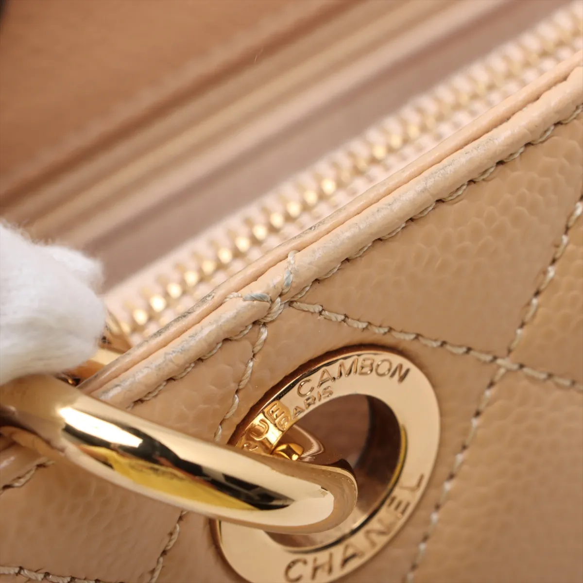 GST Caviar Skin Chain Tote Bag, Beige with Gold Hardware, Item No. 18390700, Series No. 18 — view 14