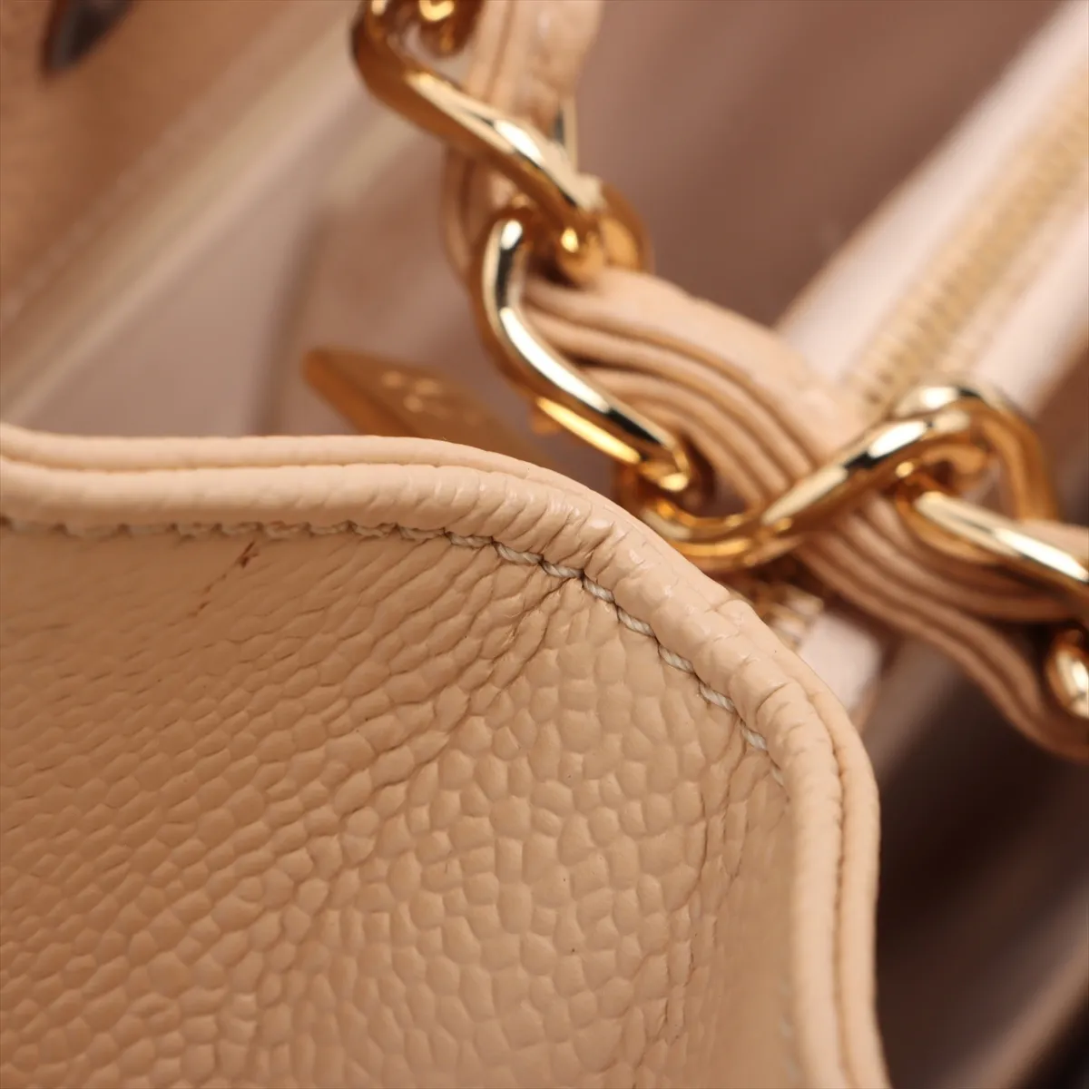 GST Caviar Skin Chain Tote Bag, Beige with Gold Hardware, Item No. 18390700, Series No. 18 — view 15