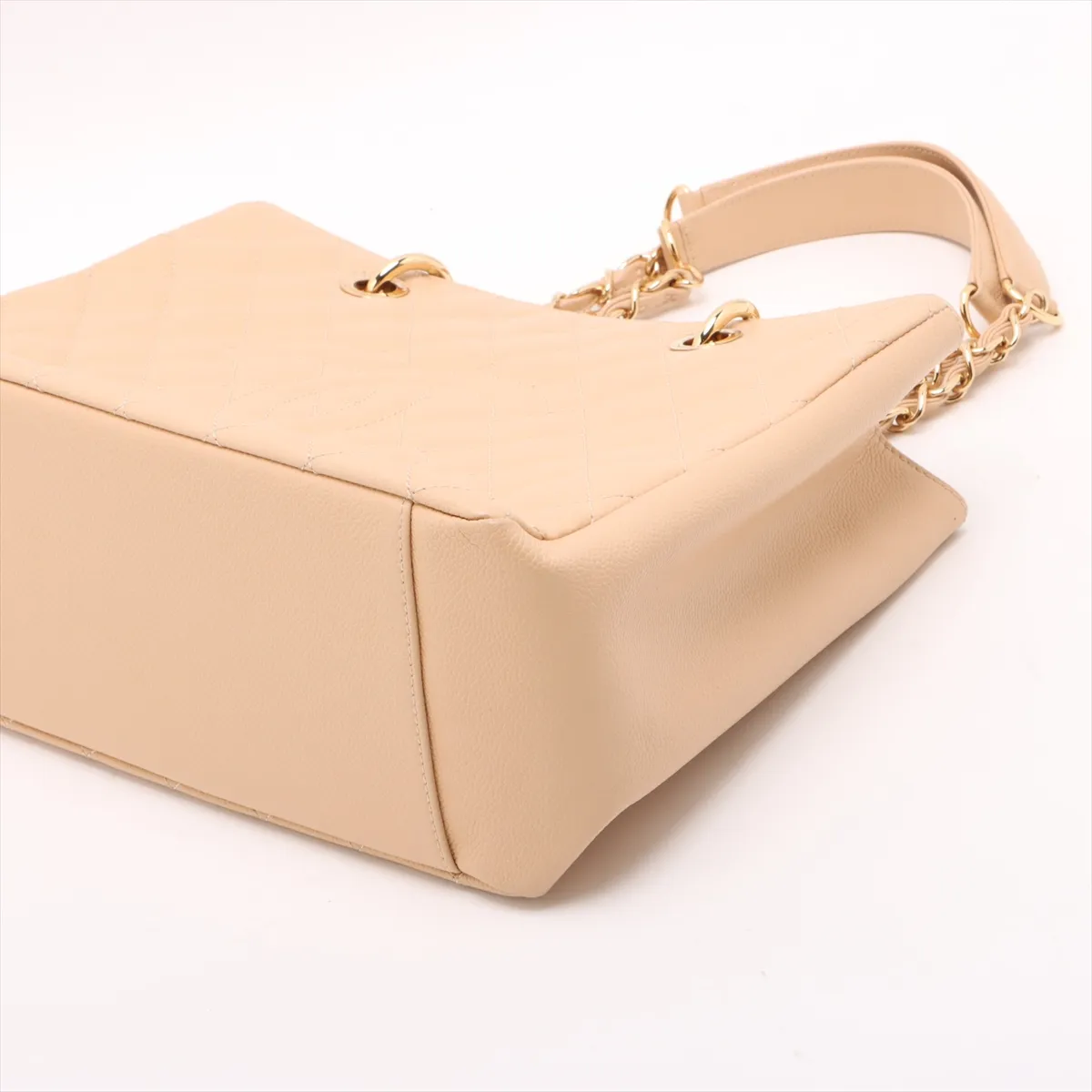 GST Caviar Skin Chain Tote Bag, Beige with Gold Hardware, Item No. 18390700, Series No. 18 — view 3