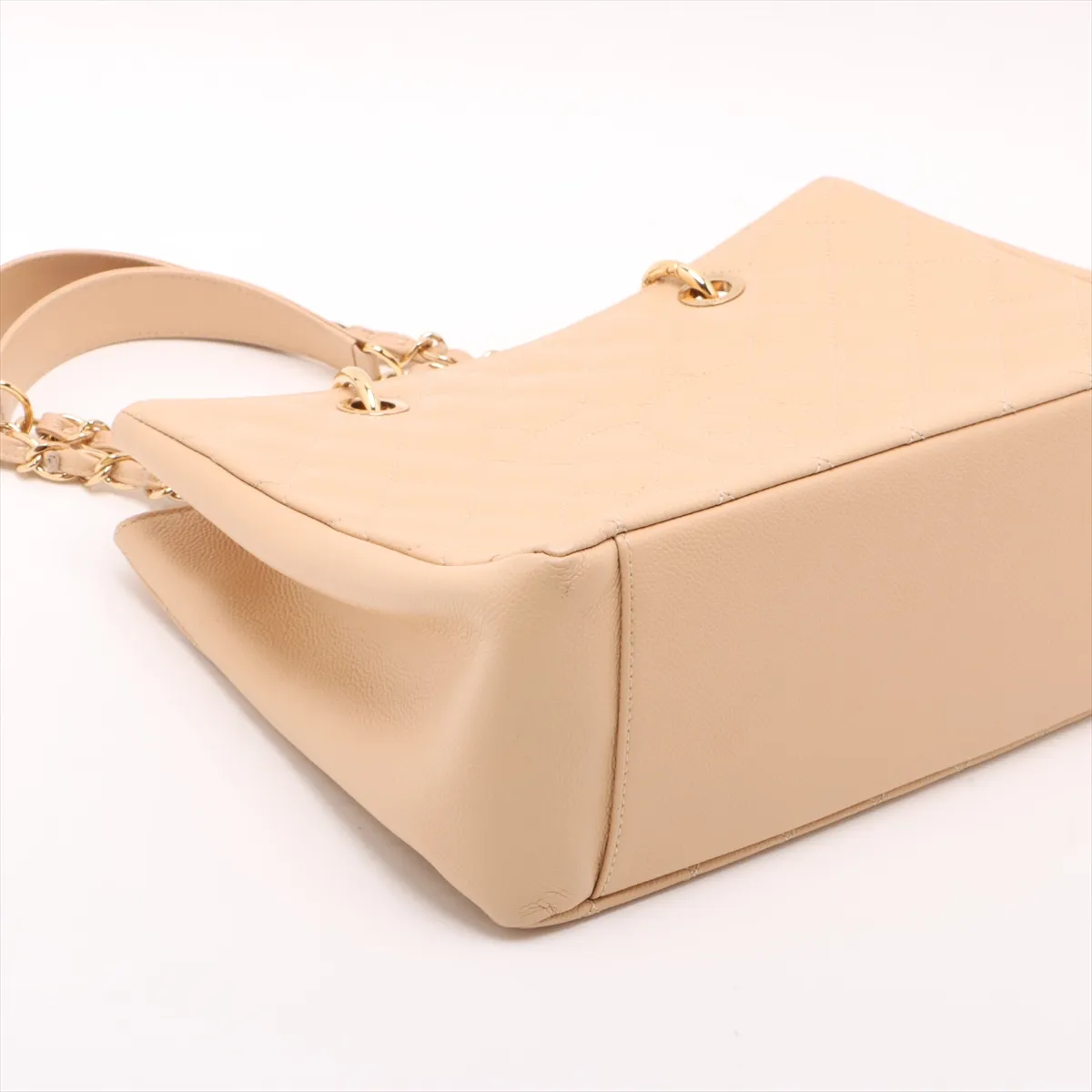 GST Caviar Skin Chain Tote Bag, Beige with Gold Hardware, Item No. 18390700, Series No. 18 — view 4