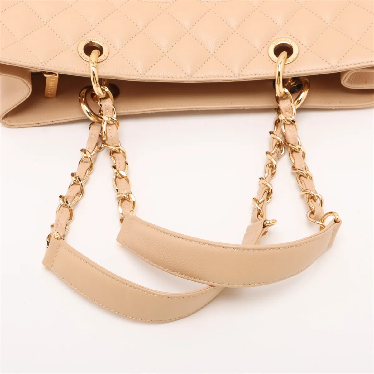 GST Caviar Skin Chain Tote Bag, Beige with Gold Hardware, Item No. 18390700, Series No. 18 — view 5