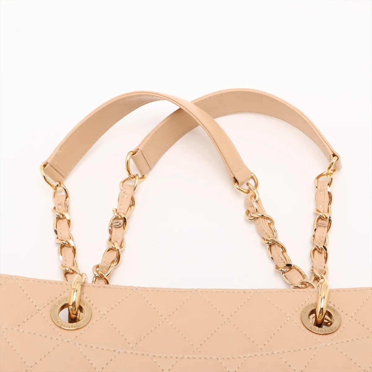 GST Caviar Skin Chain Tote Bag, Beige with Gold Hardware, Item No. 18390700, Series No. 18 — view 6